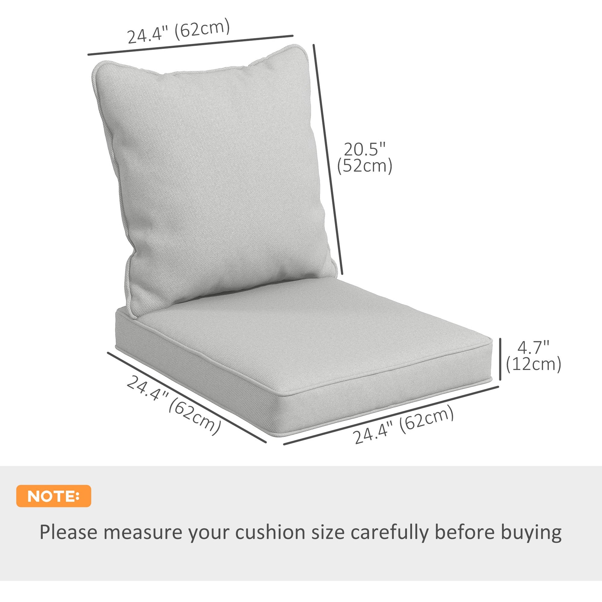 4-Piece Patio Chair Cushions Pillows, Back and Seat Replacement Patio Cushions Set for Indoor Outdoor Garden Furniture, Light Grey