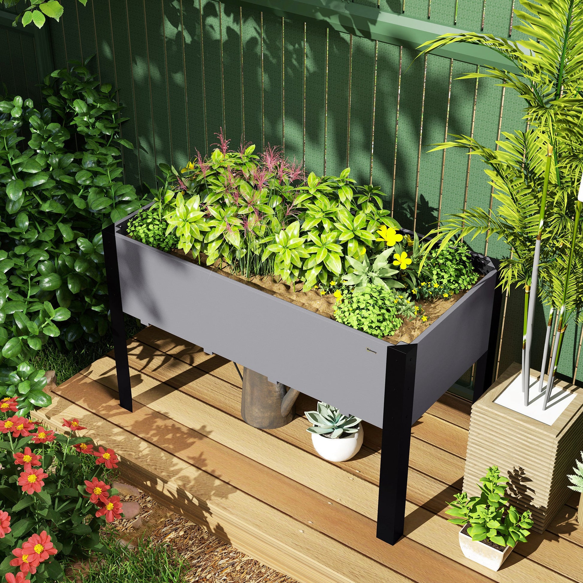 Raised Garden Bed, Elevated Planter Box, 47"x24"x29" with Legs, Metal Frame, Wooden Planter Pot for Backyard, Patio to Grow Vegetables, Herbs, and Flowers, Grey