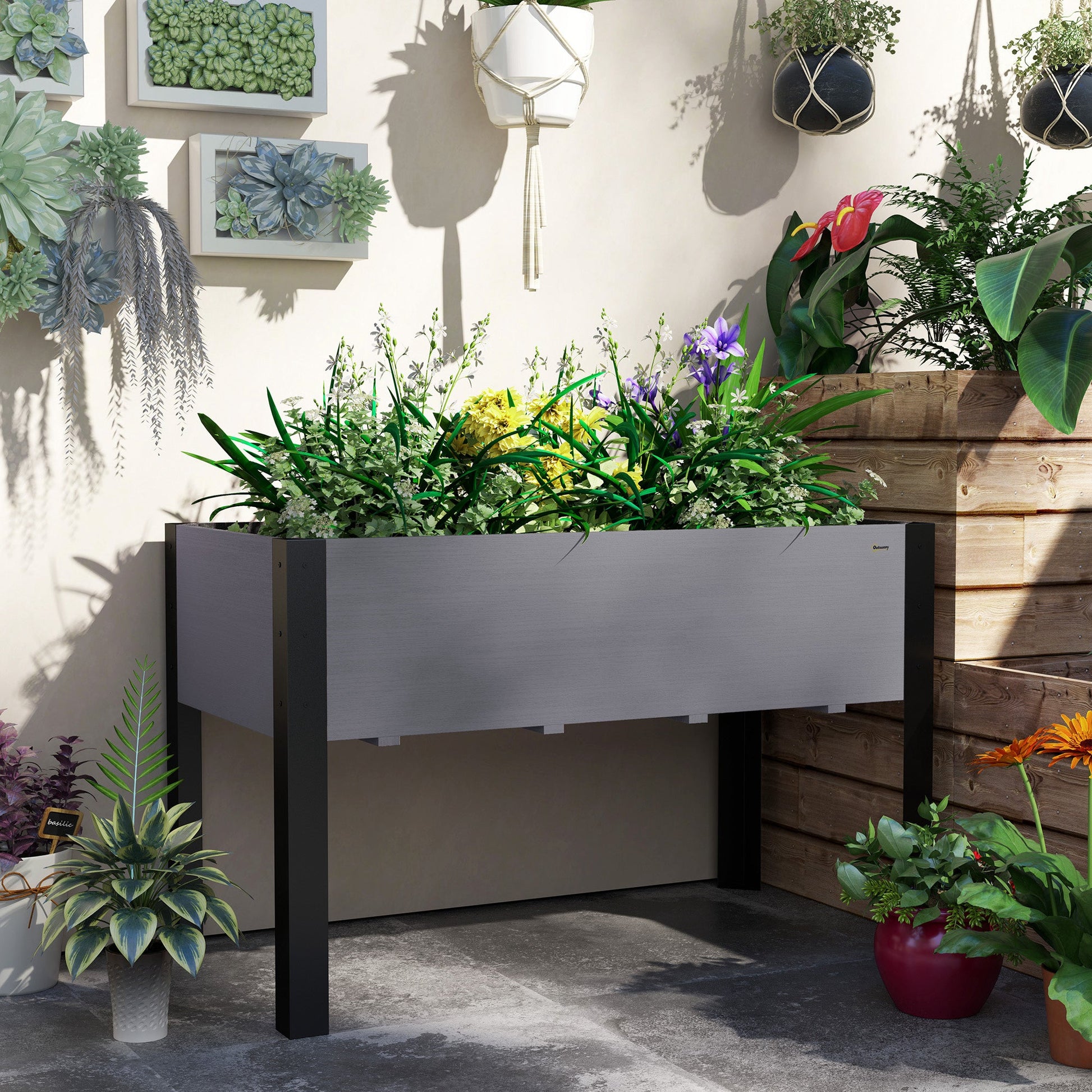 Raised Garden Bed, Elevated Planter Box, 47"x24"x29" with Legs, Metal Frame, Wooden Planter Pot for Backyard, Patio to Grow Vegetables, Herbs, and Flowers, Grey