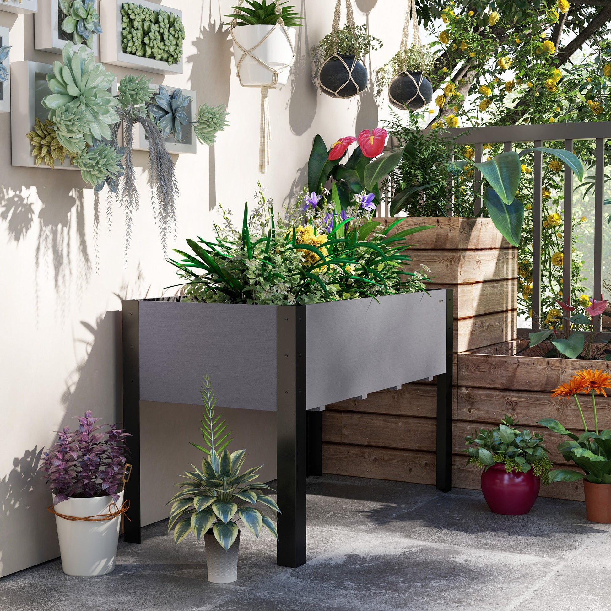 Raised Garden Bed, Elevated Planter Box, 47"x24"x29" with Legs, Metal Frame, Wooden Planter Pot for Backyard, Patio to Grow Vegetables, Herbs, and Flowers, Grey