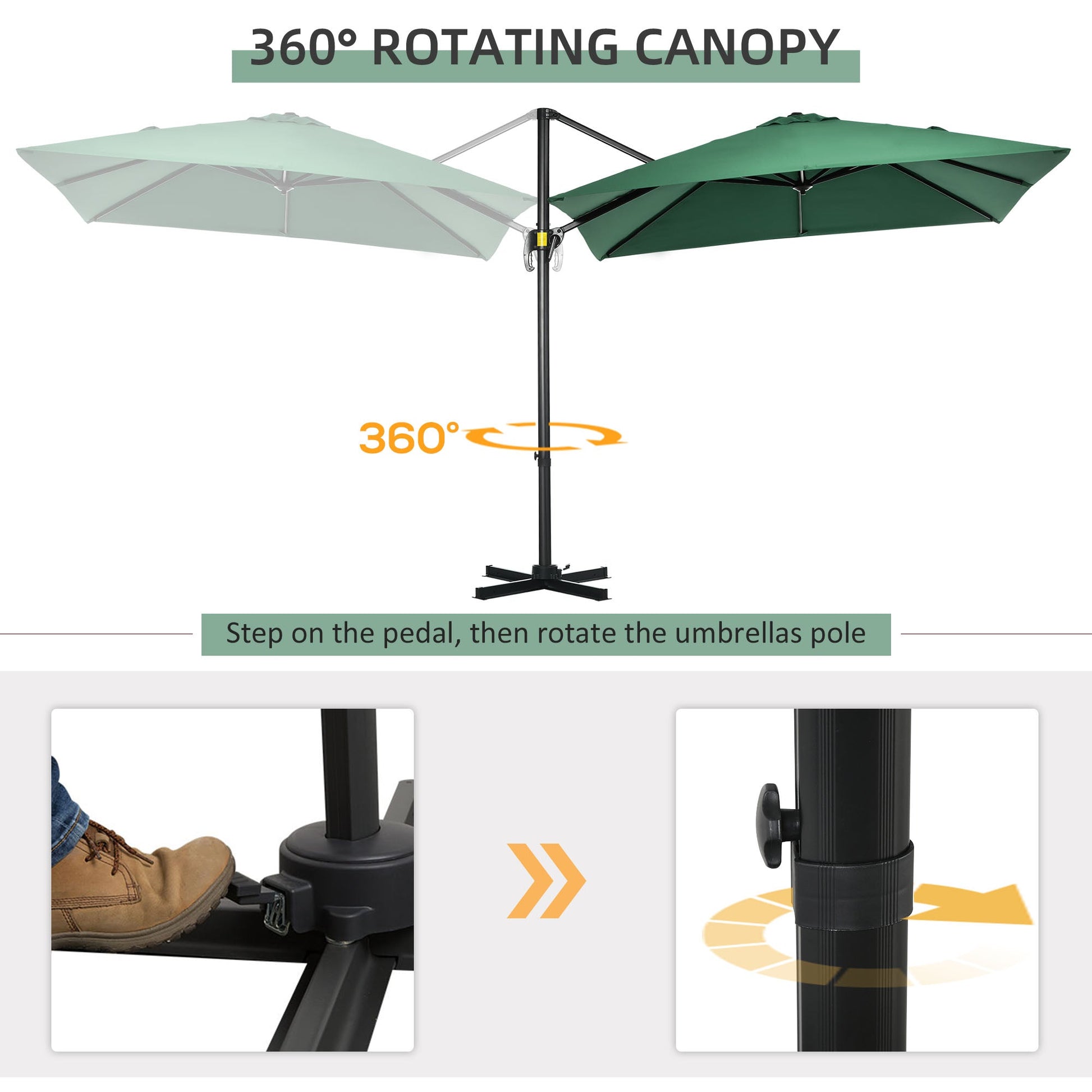 8' x 8' Square Patio Hanging Offset Umbrella with 360° Rotation, Aluminum Outdoor Cantilever Parasol with Crank & Tilt, Sun Canopy Shelter with Cross Base, Green