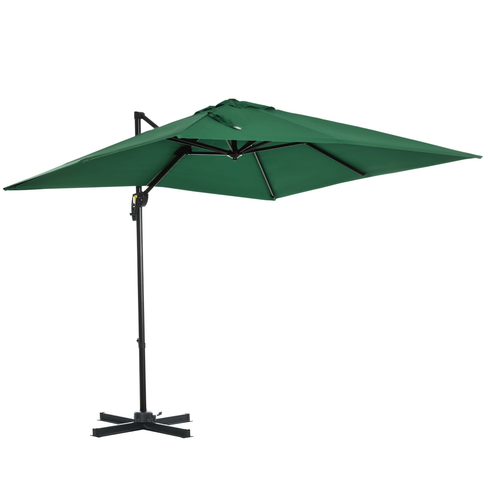 8' x 8' Square Patio Hanging Offset Umbrella with 360° Rotation, Aluminum Outdoor Cantilever Parasol with Crank & Tilt, Sun Canopy Shelter with Cross Base, Green