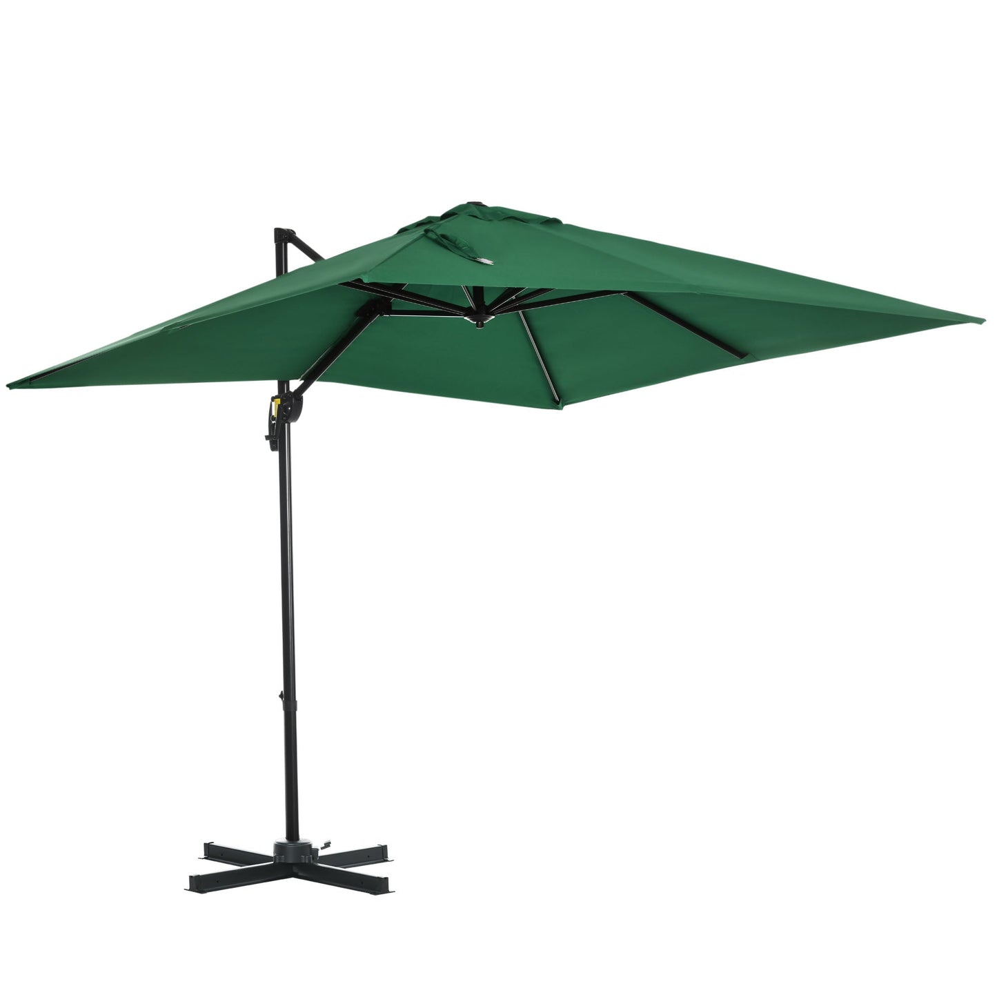 8' x 8' Square Patio Hanging Offset Umbrella with 360° Rotation, Aluminum Outdoor Cantilever Parasol with Crank & Tilt, Sun Canopy Shelter with Cross Base, Green