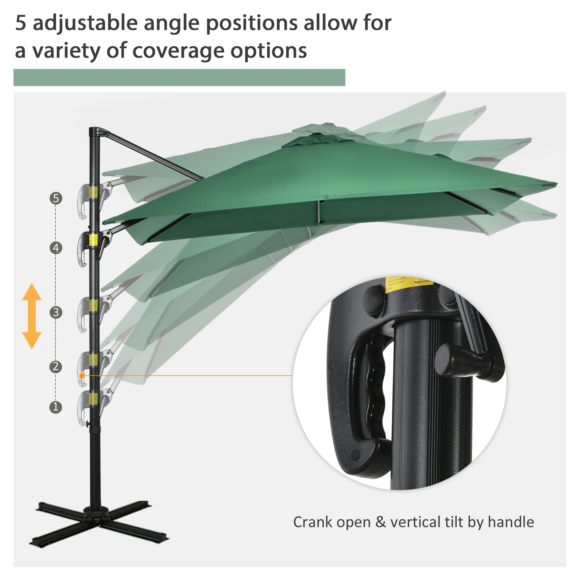 8' x 8' Square Patio Hanging Offset Umbrella with 360° Rotation, Aluminum Outdoor Cantilever Parasol with Crank & Tilt, Sun Canopy Shelter with Cross Base, Green