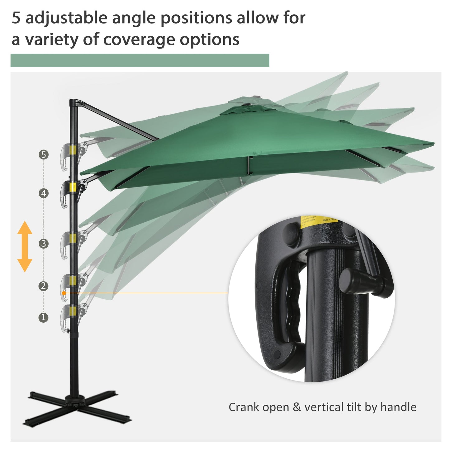 8' x 8' Square Patio Hanging Offset Umbrella with 360° Rotation, Aluminum Outdoor Cantilever Parasol with Crank & Tilt, Sun Canopy Shelter with Cross Base, Green