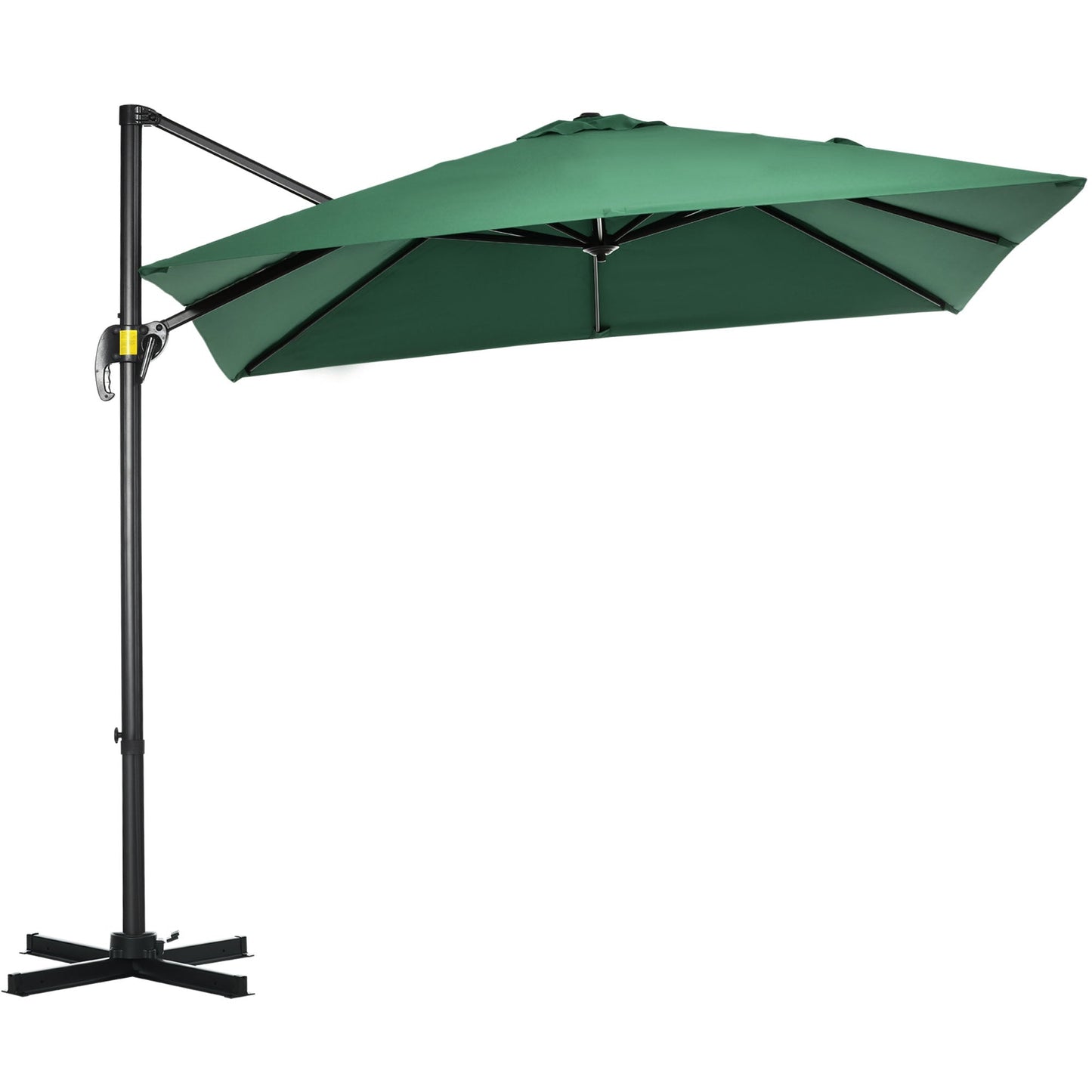 8' x 8' Square Patio Hanging Offset Umbrella with 360° Rotation, Aluminum Outdoor Cantilever Parasol with Crank & Tilt, Sun Canopy Shelter with Cross Base, Green