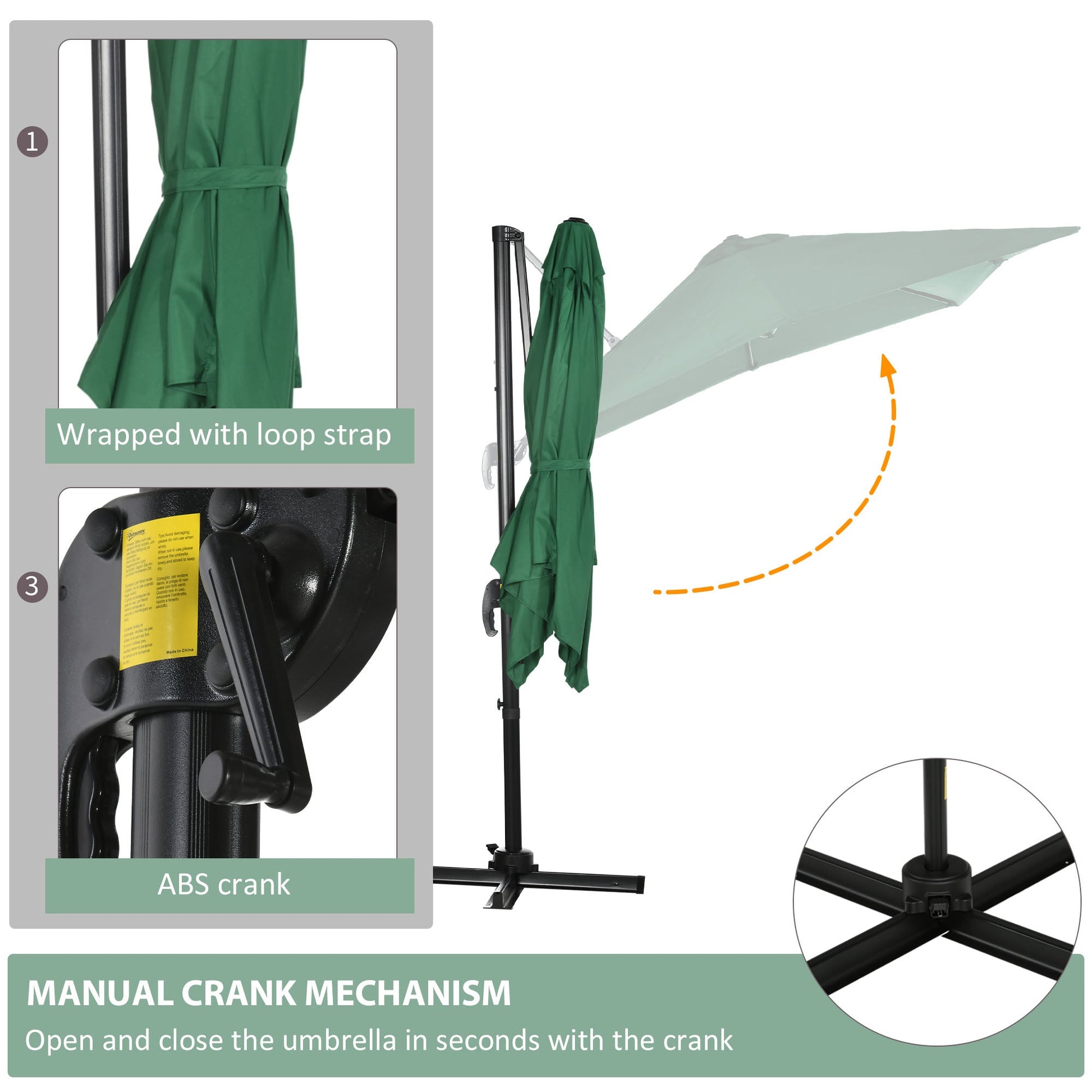 8' x 8' Square Patio Hanging Offset Umbrella with 360° Rotation, Aluminum Outdoor Cantilever Parasol with Crank & Tilt, Sun Canopy Shelter with Cross Base, Green