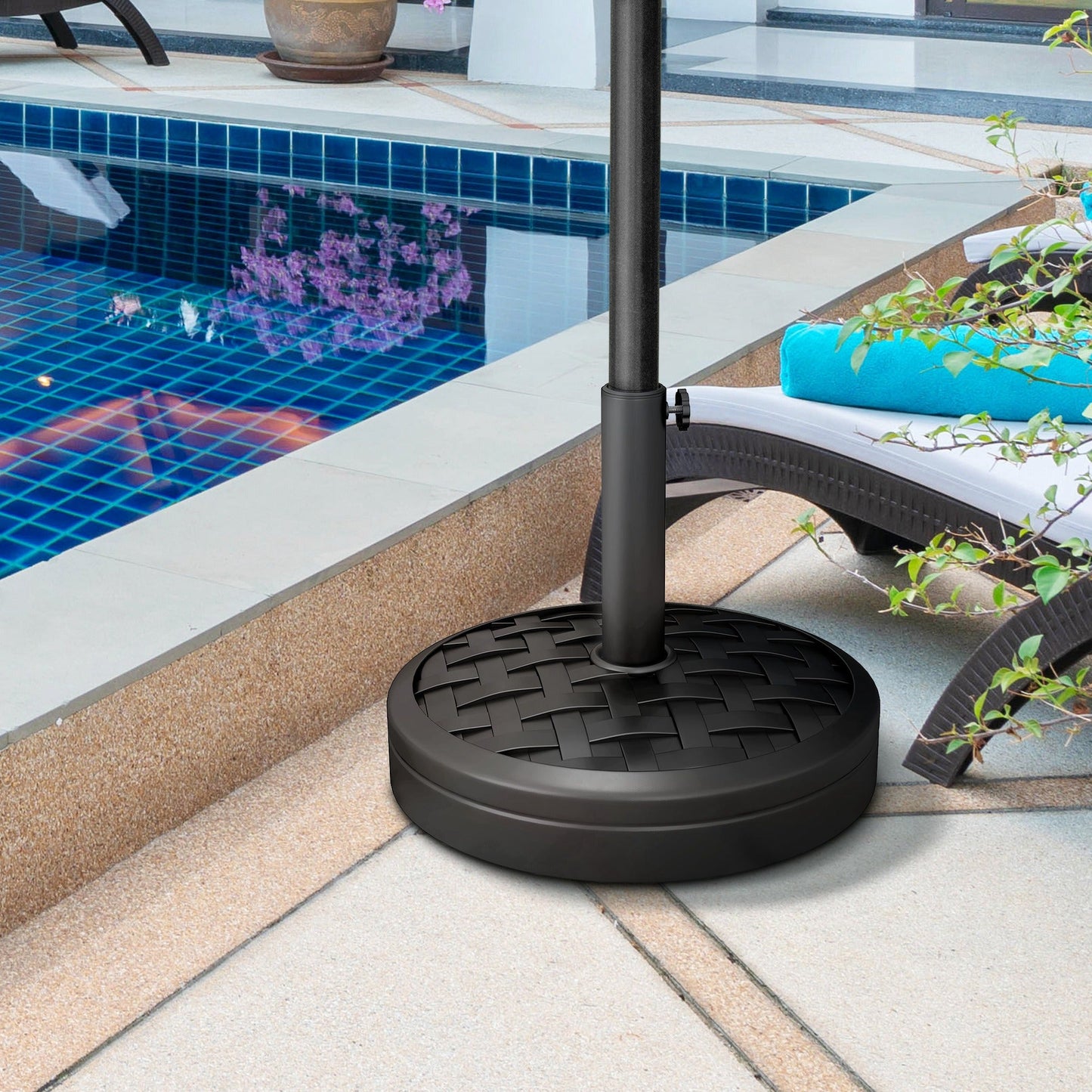 40lbs. Concrete Umbrella Base with Rattan Effect, Heavy Duty Round Umbrella Stand, Garden Umbrella Holder for 1.5", 1.9" Poles, Black