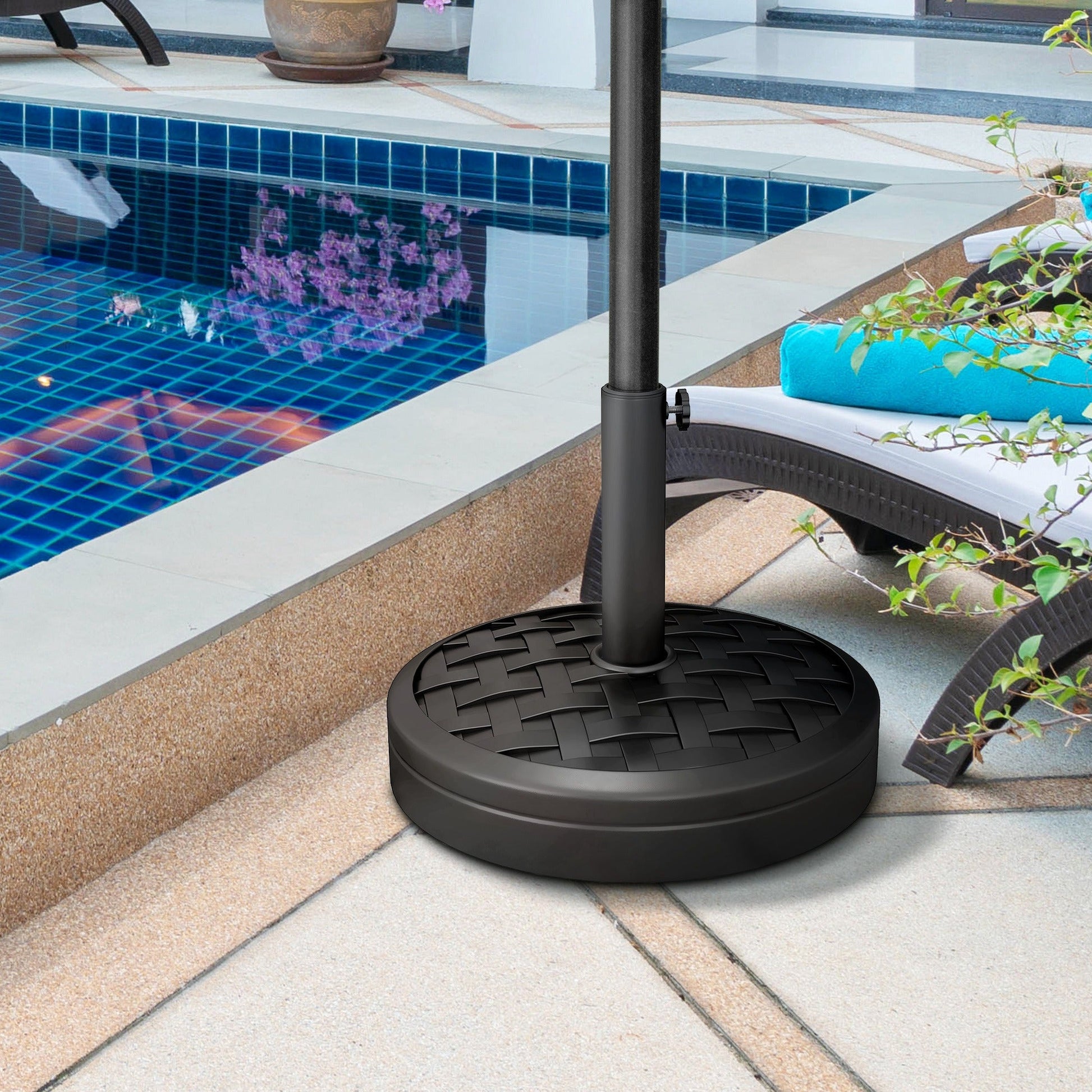 40lbs. Concrete Umbrella Base with Rattan Effect, Heavy Duty Round Umbrella Stand, Garden Umbrella Holder for 1.5", 1.9" Poles, Black
