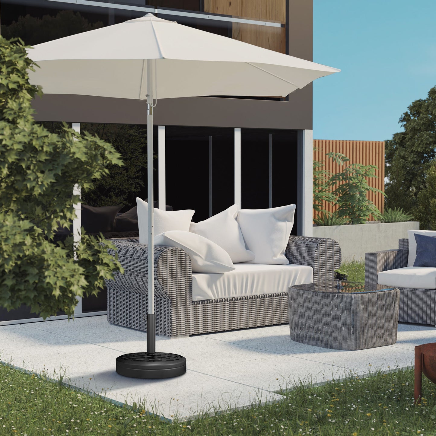 40lbs. Concrete Umbrella Base with Rattan Effect, Heavy Duty Round Umbrella Stand, Garden Umbrella Holder for 1.5", 1.9" Poles, Black