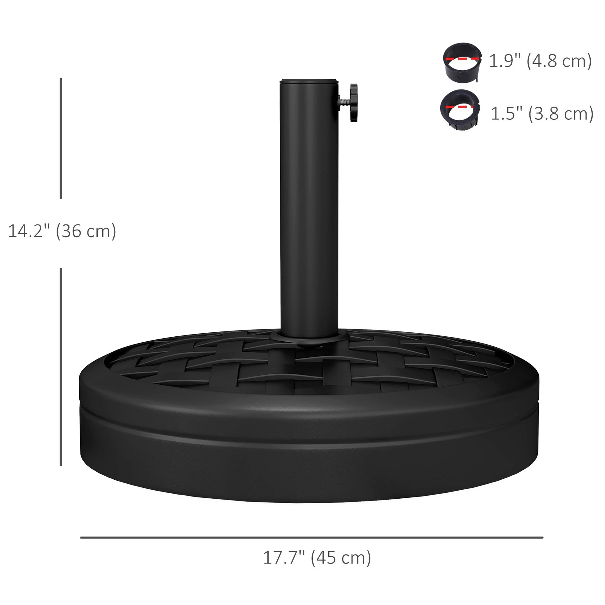 40lbs. Concrete Umbrella Base with Rattan Effect, Heavy Duty Round Umbrella Stand, Garden Umbrella Holder for 1.5", 1.9" Poles, Black