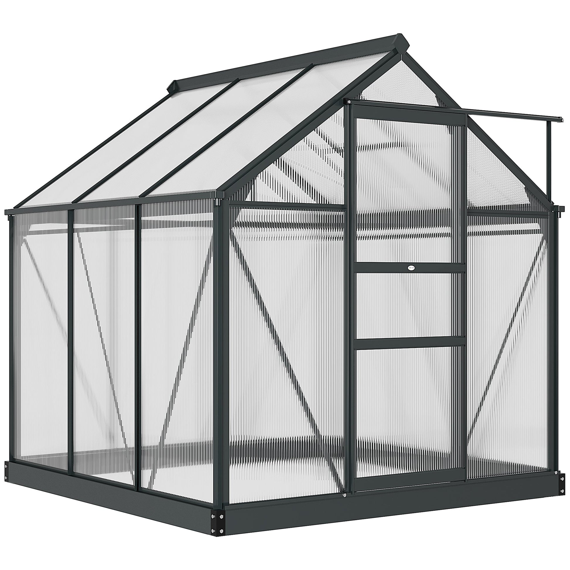 6' x 6' x 6.6' Polycarbonate Greenhouse, Walk-In Green House Kit Garden, Plants Grow, Galvanized Sheet Aluminum Frame with Rain Gutter, Vent and Sliding Door, Grey
