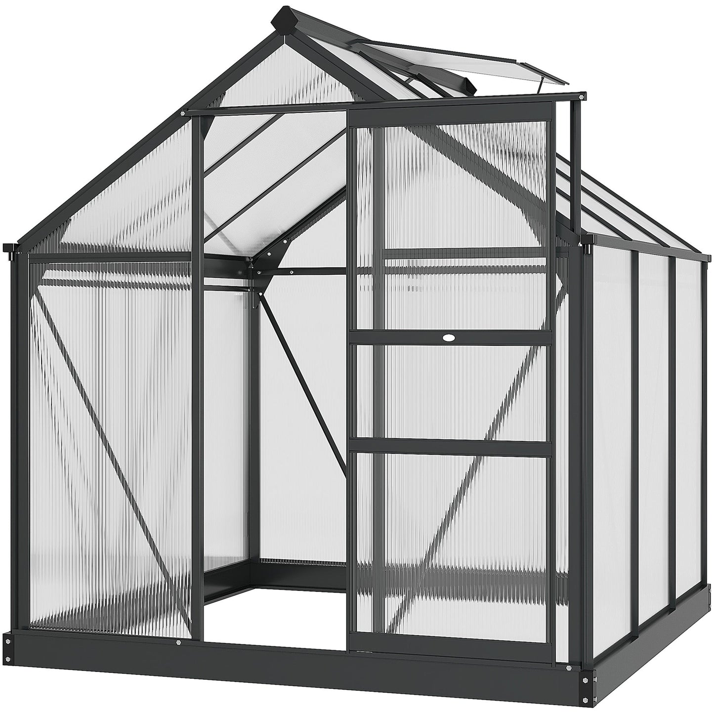 6' x 6' x 6.6' Polycarbonate Greenhouse, Walk-In Green House Kit Garden, Plants Grow, Galvanized Sheet Aluminum Frame with Rain Gutter, Vent and Sliding Door, Grey