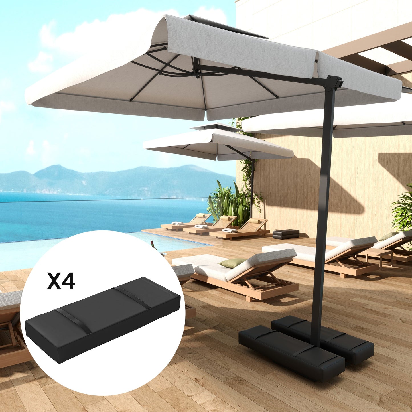 4PCS Patio Umbrella Base Weight Bag, Umbrella Stand Weights with Handles, 33 lbs with Sand Filling, Patio Umbrella Weights for Offset/Cantilever Umbrella Stand Base, Black