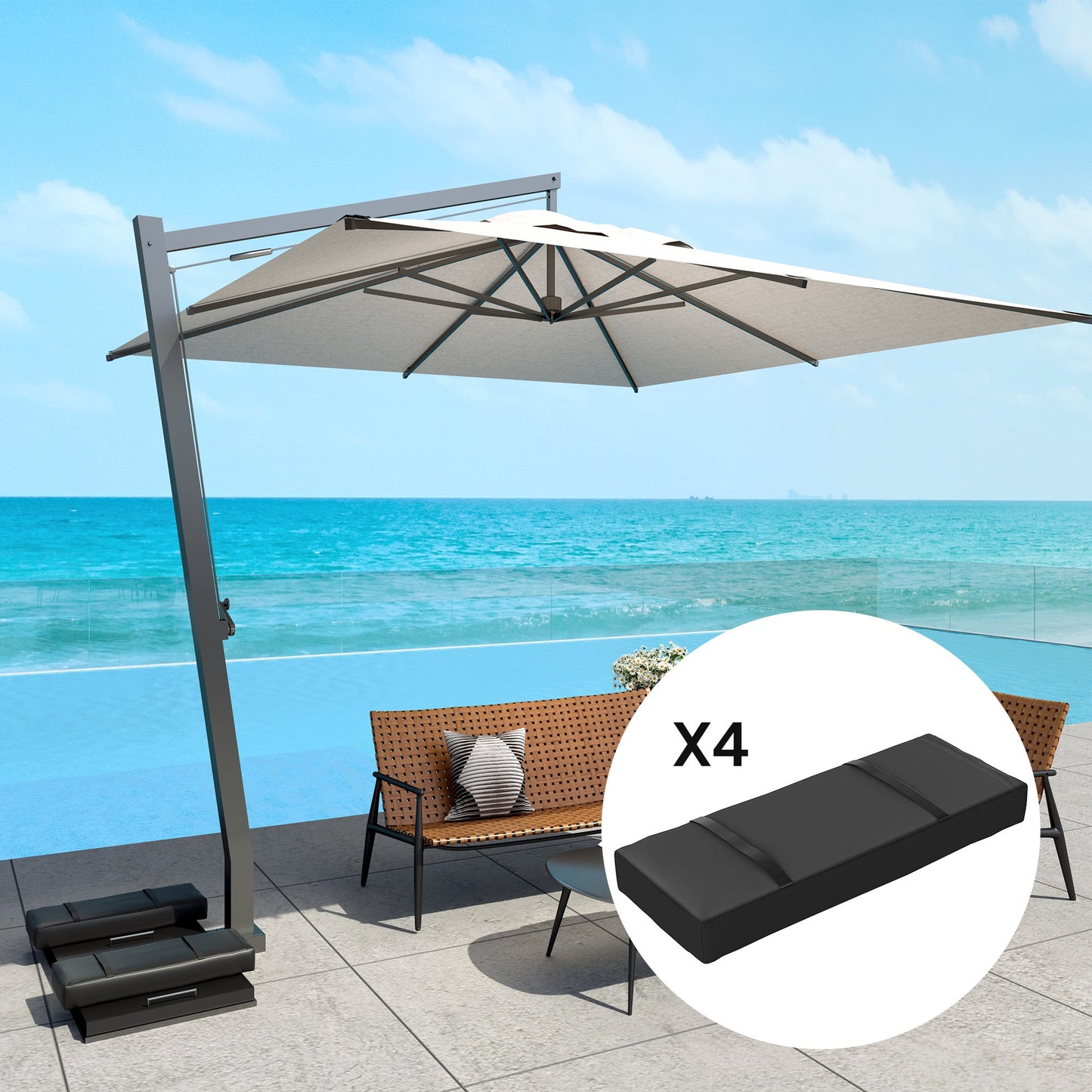 4PCS Patio Umbrella Base Weight Bag, Umbrella Stand Weights with Handles, 33 lbs with Sand Filling, Patio Umbrella Weights for Offset/Cantilever Umbrella Stand Base, Black