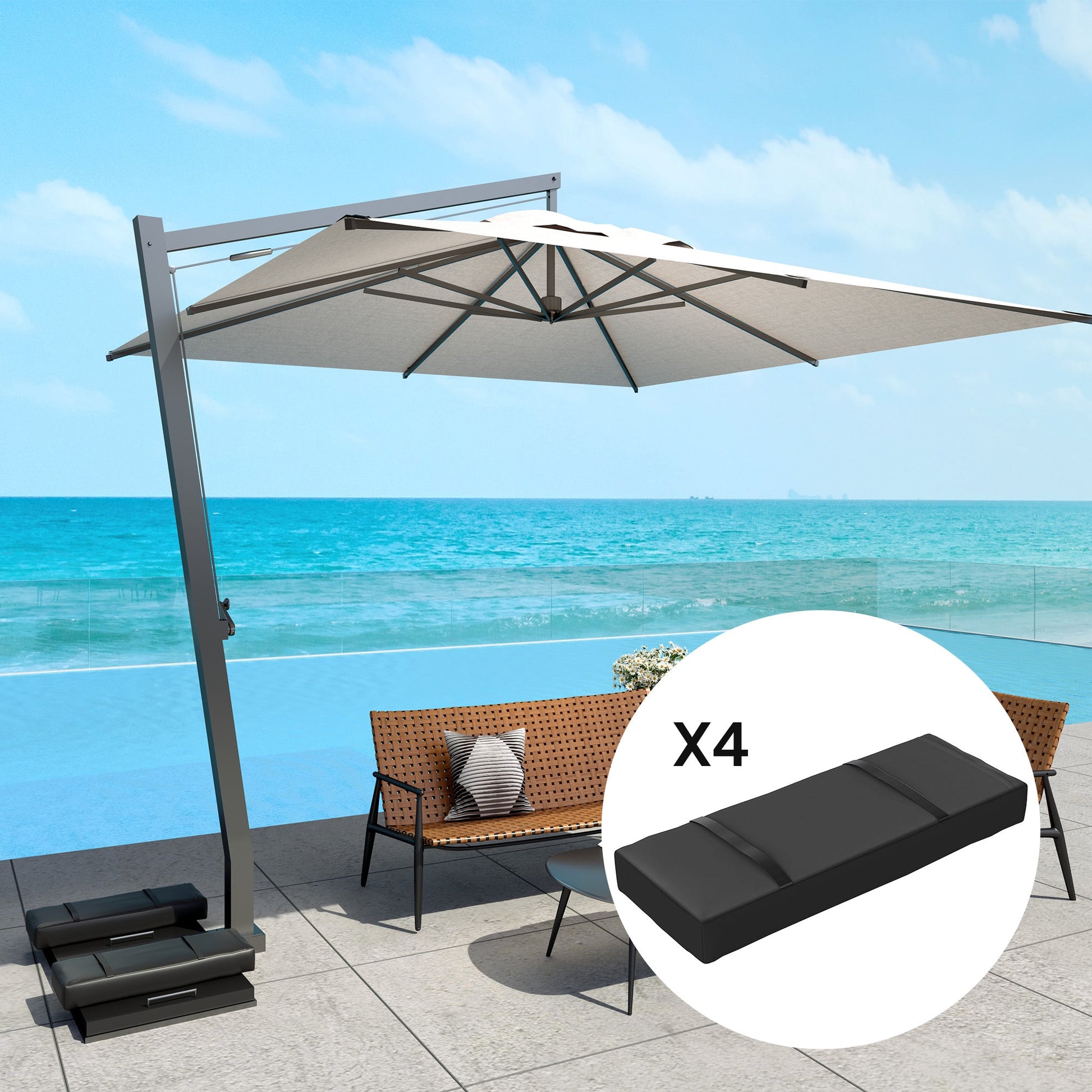 4PCS Patio Umbrella Base Weight Bag, Umbrella Stand Weights with Handles, 33 lbs with Sand Filling, Patio Umbrella Weights for Offset/Cantilever Umbrella Stand Base, Black