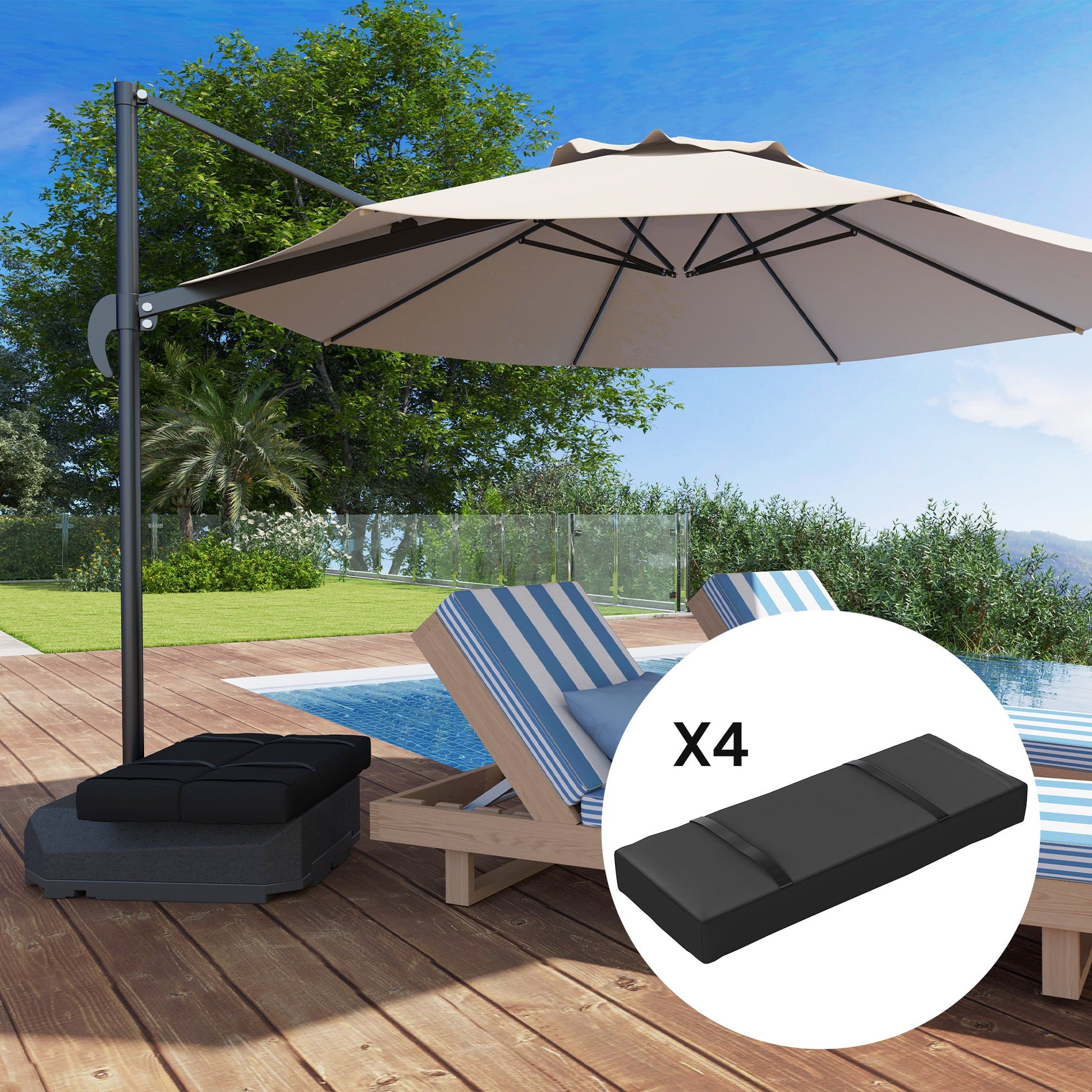4PCS Patio Umbrella Base Weight Bag, Umbrella Stand Weights with Handles, 33 lbs with Sand Filling, Patio Umbrella Weights for Offset/Cantilever Umbrella Stand Base, Black