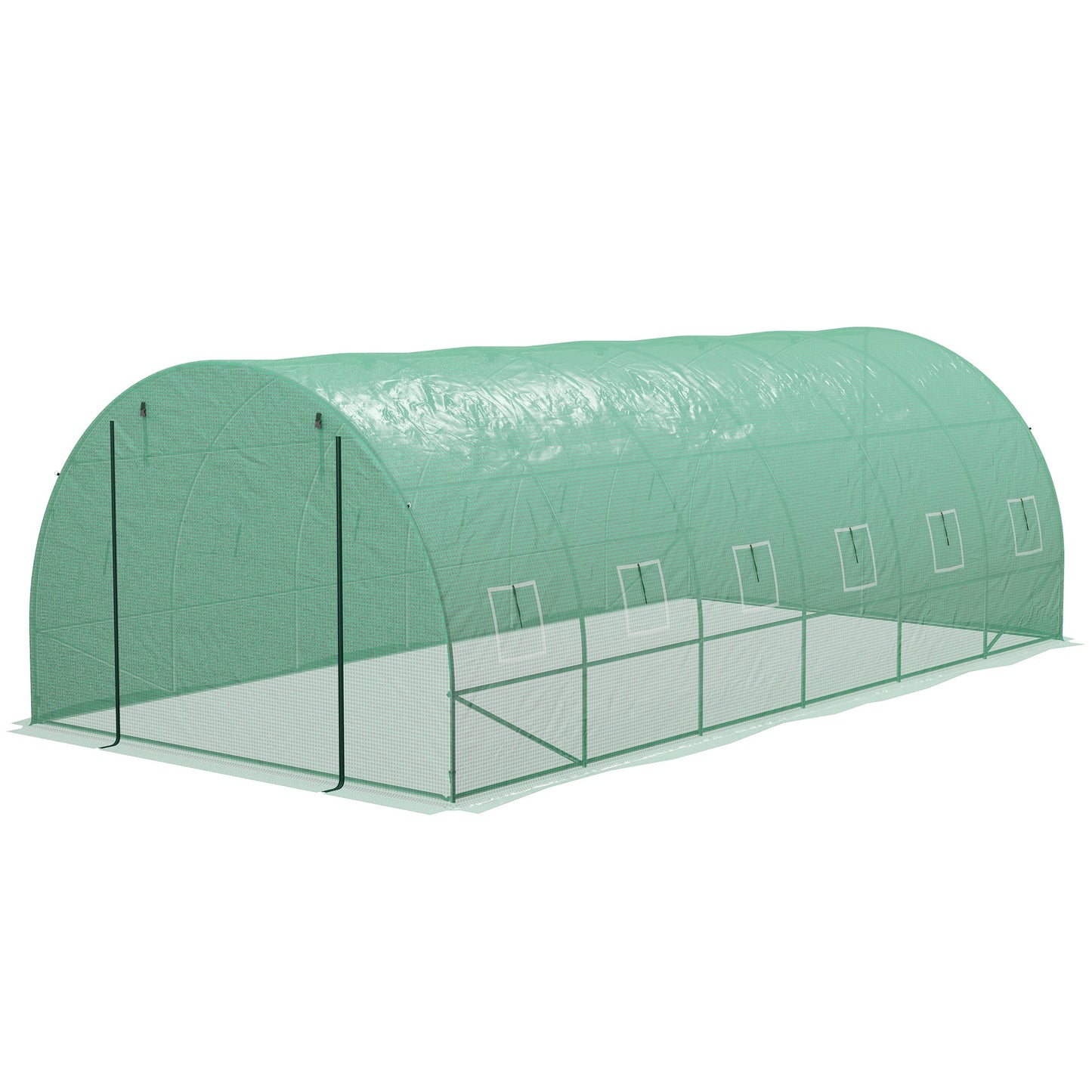 20' x 10' Tunnel Greenhouse with Sprinkler System, Walk-in Green House with Wide Roll-up Door, 12 Mesh Windows, Galvanised Steel Frame, Green