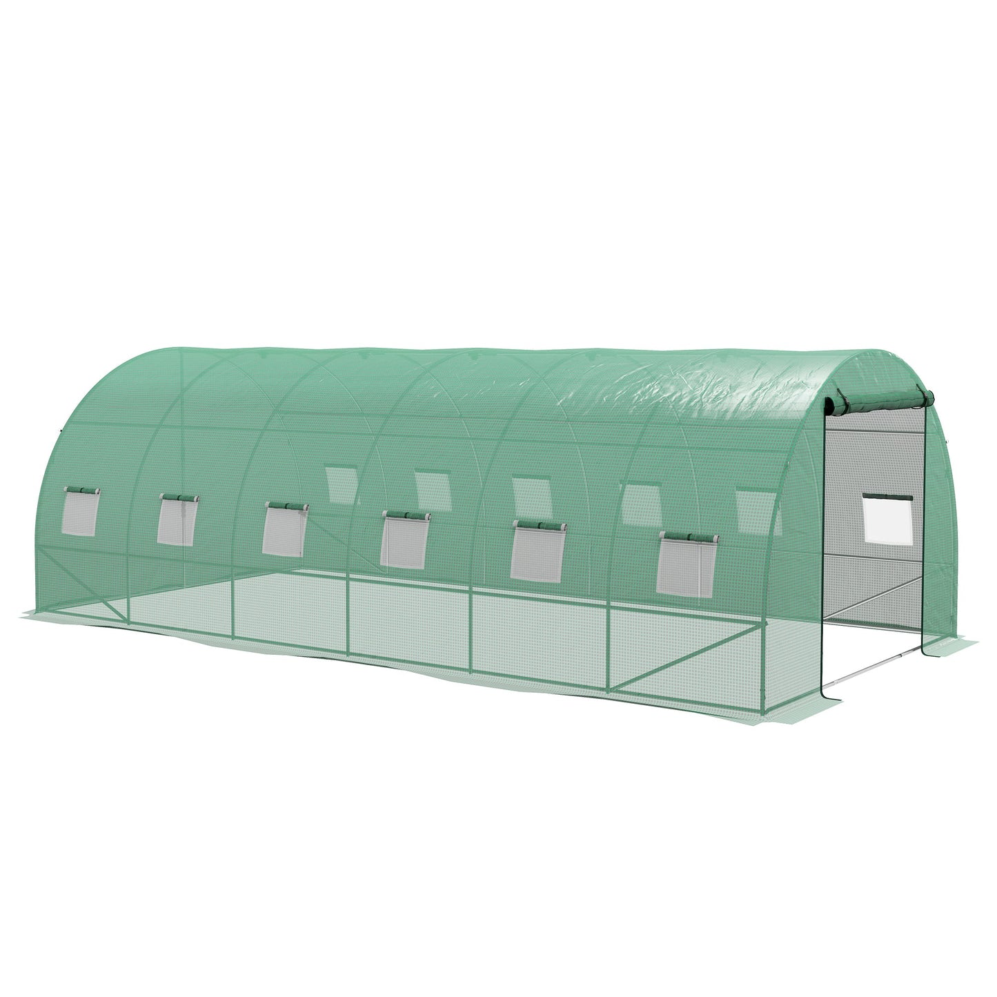 20' x 10' Tunnel Greenhouse with Sprinkler System, Walk-in Green House with Wide Roll-up Door, 12 Mesh Windows, Galvanised Steel Frame, Green