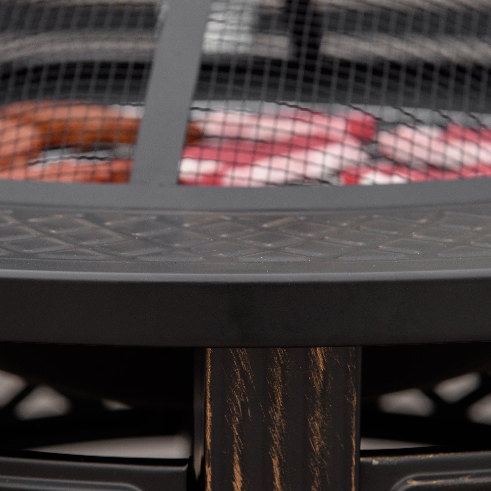 Outdoor Fire Pit, Round Firepit with Grill Net, Mesh Lid, Poker, for Backyard, Camping, Bonfire, Picnic, Bronze