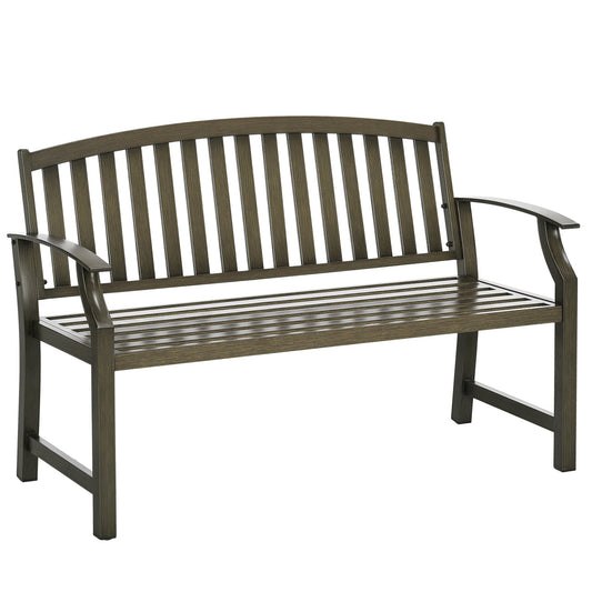 46" Outdoor Garden Bench, Metal Bench, Wood Look Slatted Frame Furniture for Patio, Park, Porch, Lawn, Yard, Deck, Black