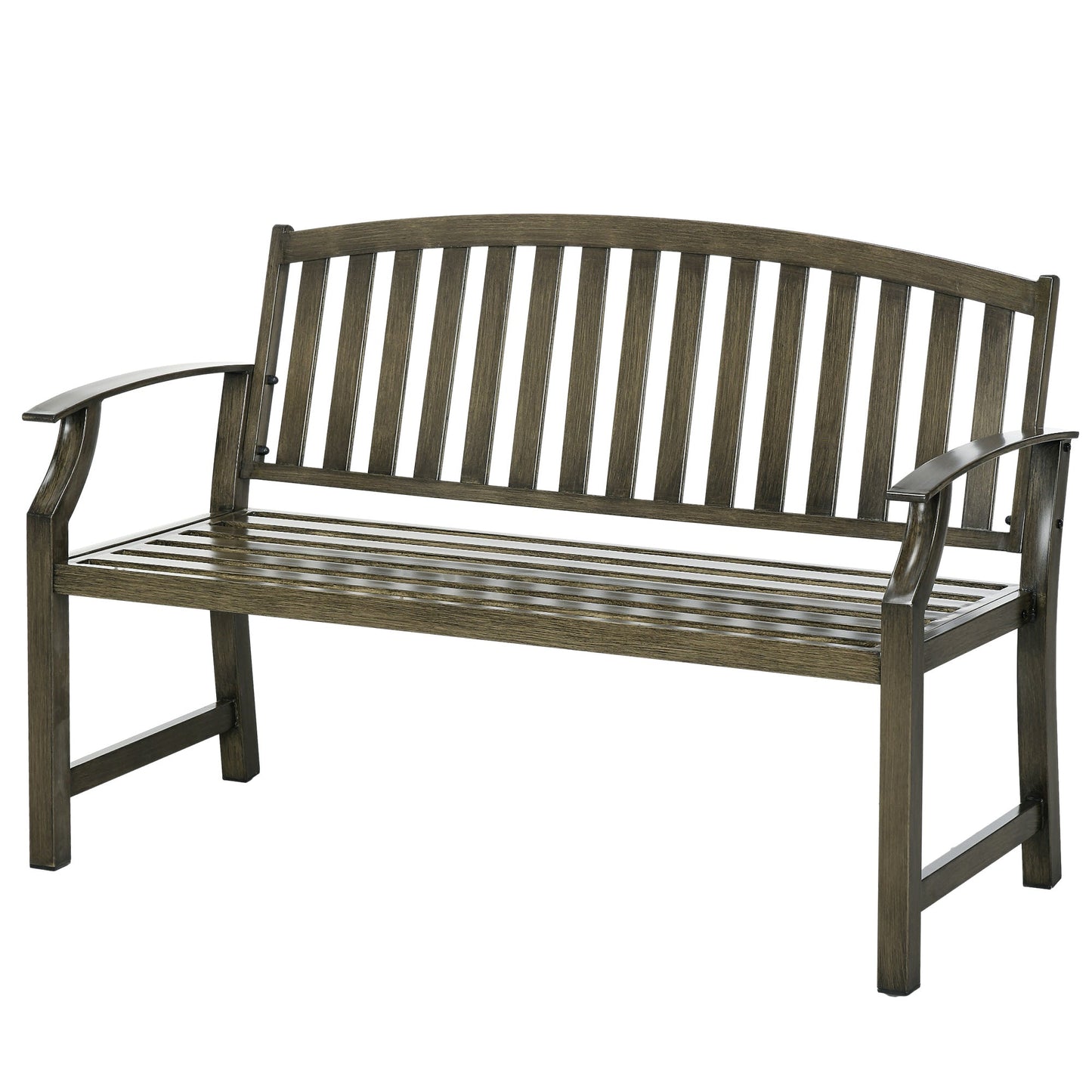 46" Outdoor Garden Bench, Metal Bench, Wood Look Slatted Frame Furniture for Patio, Park, Porch, Lawn, Yard, Deck, Black