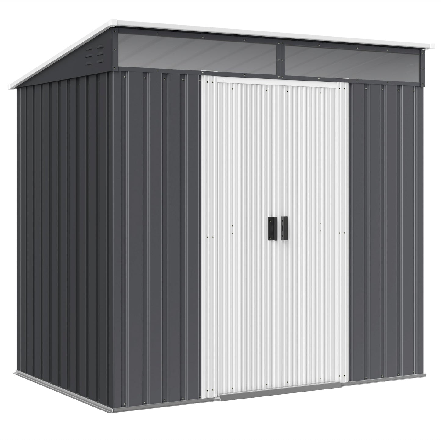 6.5' x 4' Outdoor Storage Shed with Foundation Kit, Lockable Metal Garden Tool Storage House Organizer with Sliding Doors and Vents for Backyard, Patio, Lawn, Grey