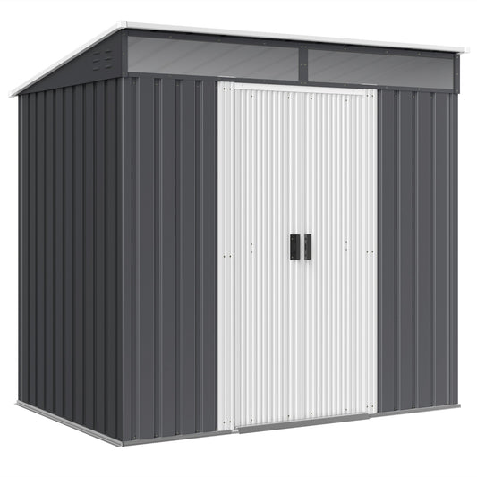 6.5' x 4' Outdoor Storage Shed with Foundation Kit, Lockable Metal Garden Tool Storage House Organizer with Sliding Doors and Vents for Backyard, Patio, Lawn, Grey