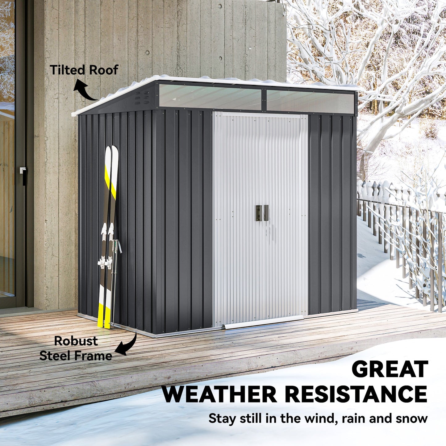 6.5' x 4' Outdoor Storage Shed with Foundation Kit, Lockable Metal Garden Tool Storage House Organizer with Sliding Doors and Vents for Backyard, Patio, Lawn, Grey
