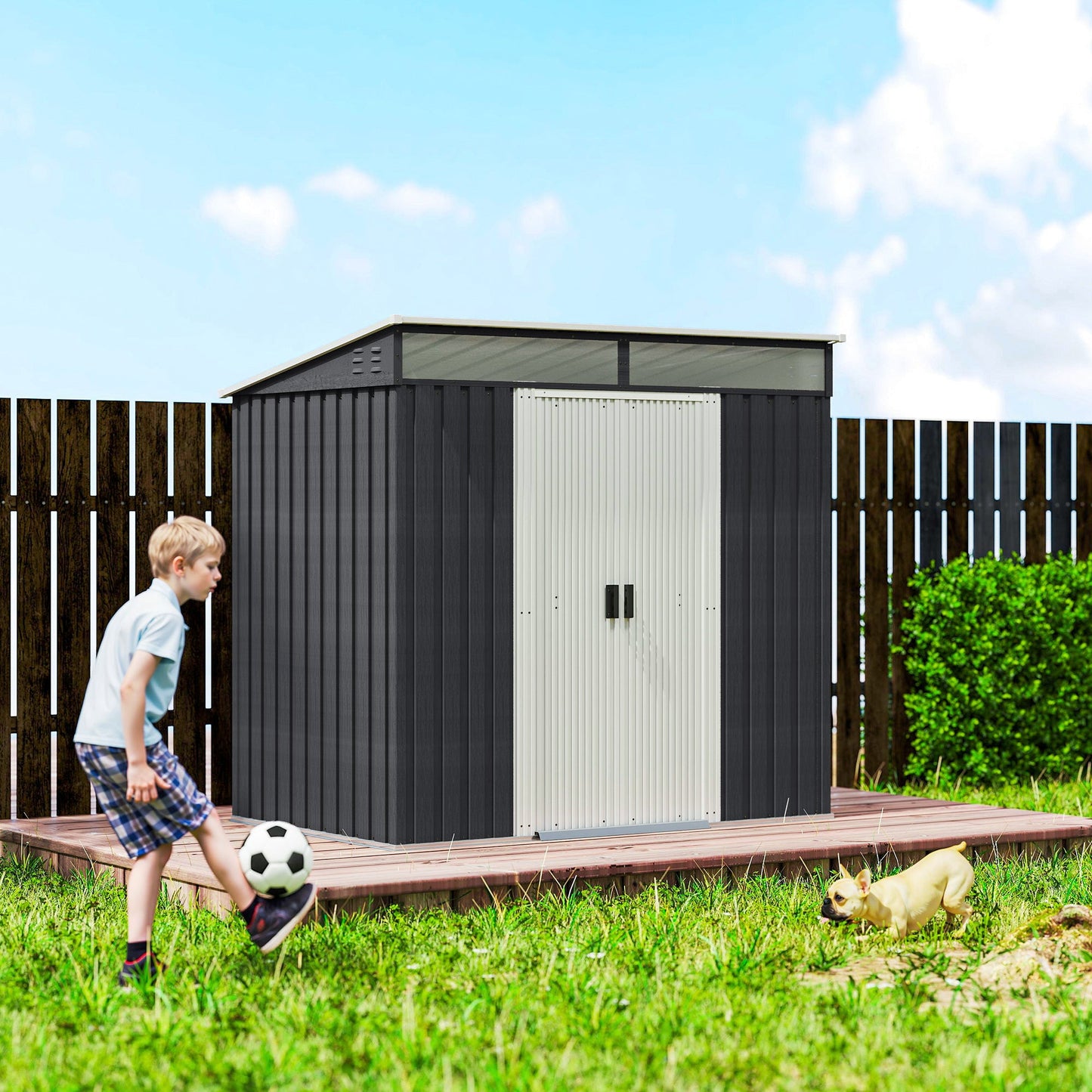 6.5' x 4' Outdoor Storage Shed with Foundation Kit, Lockable Metal Garden Tool Storage House Organizer with Sliding Doors and Vents for Backyard, Patio, Lawn, Grey