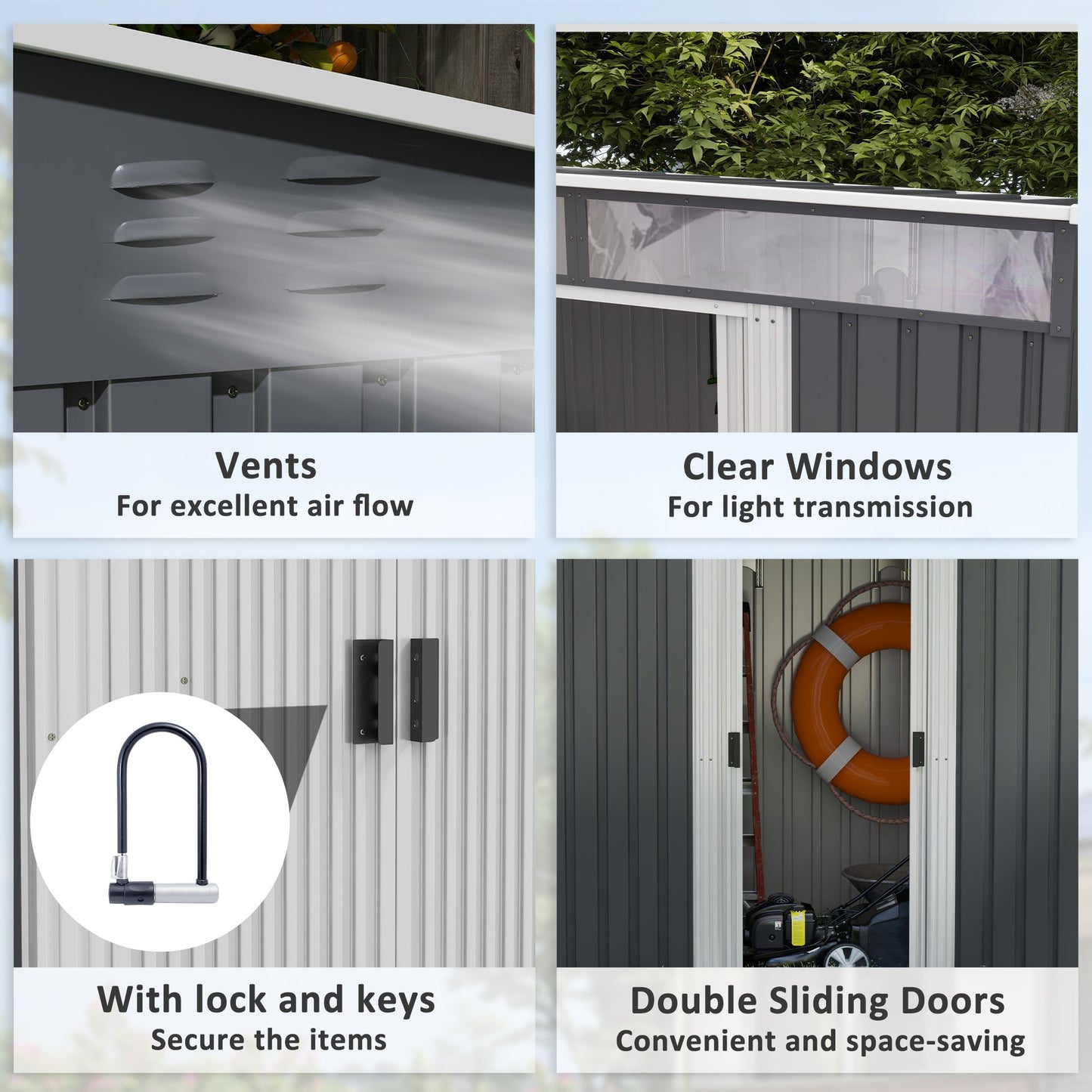 6.5' x 4' Outdoor Storage Shed with Foundation Kit, Lockable Metal Garden Tool Storage House Organizer with Sliding Doors and Vents for Backyard, Patio, Lawn, Grey