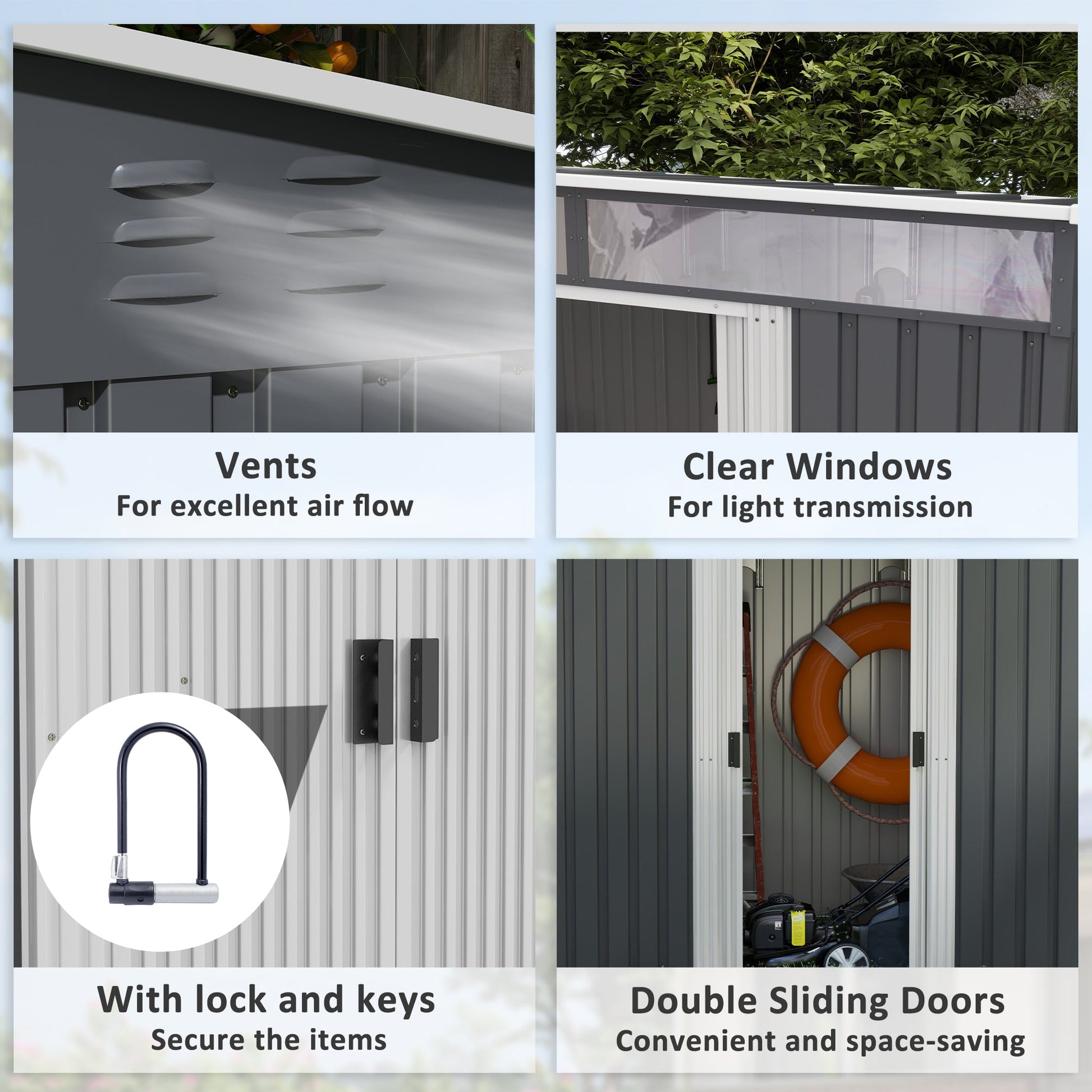 6.5' x 4' Outdoor Storage Shed with Foundation Kit, Lockable Metal Garden Tool Storage House Organizer with Sliding Doors and Vents for Backyard, Patio, Lawn, Grey
