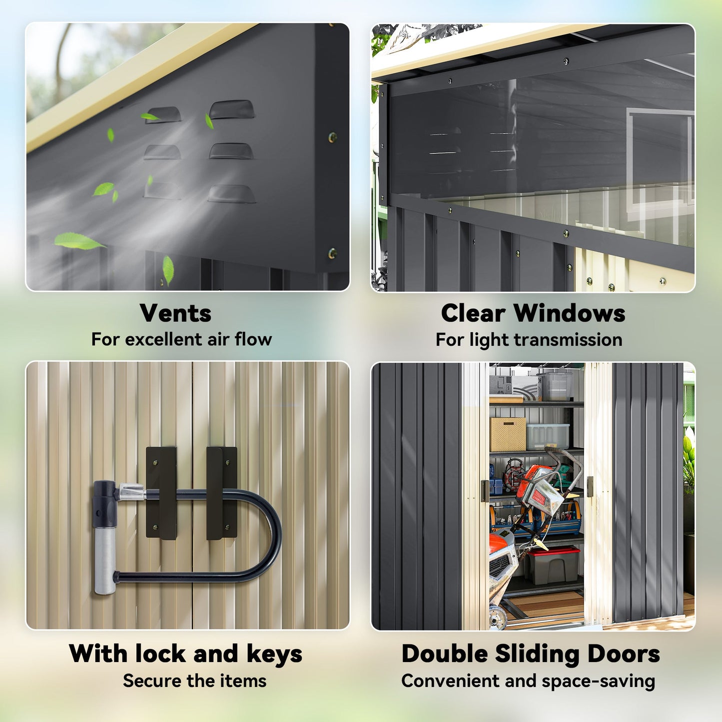 6.5' x 4' Outdoor Storage Shed with Foundation Kit, Lockable Metal Garden Tool Storage House Organizer with Sliding Doors and Vents for Backyard, Patio, Lawn, Grey