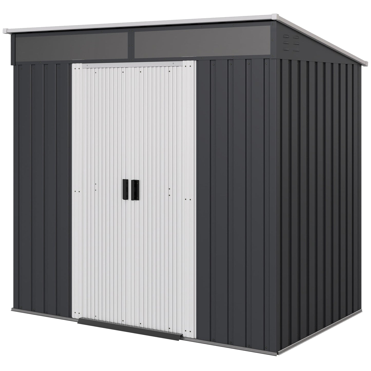 6.5' x 4' Outdoor Storage Shed with Foundation Kit, Lockable Metal Garden Tool Storage House Organizer with Sliding Doors and Vents for Backyard, Patio, Lawn, Grey