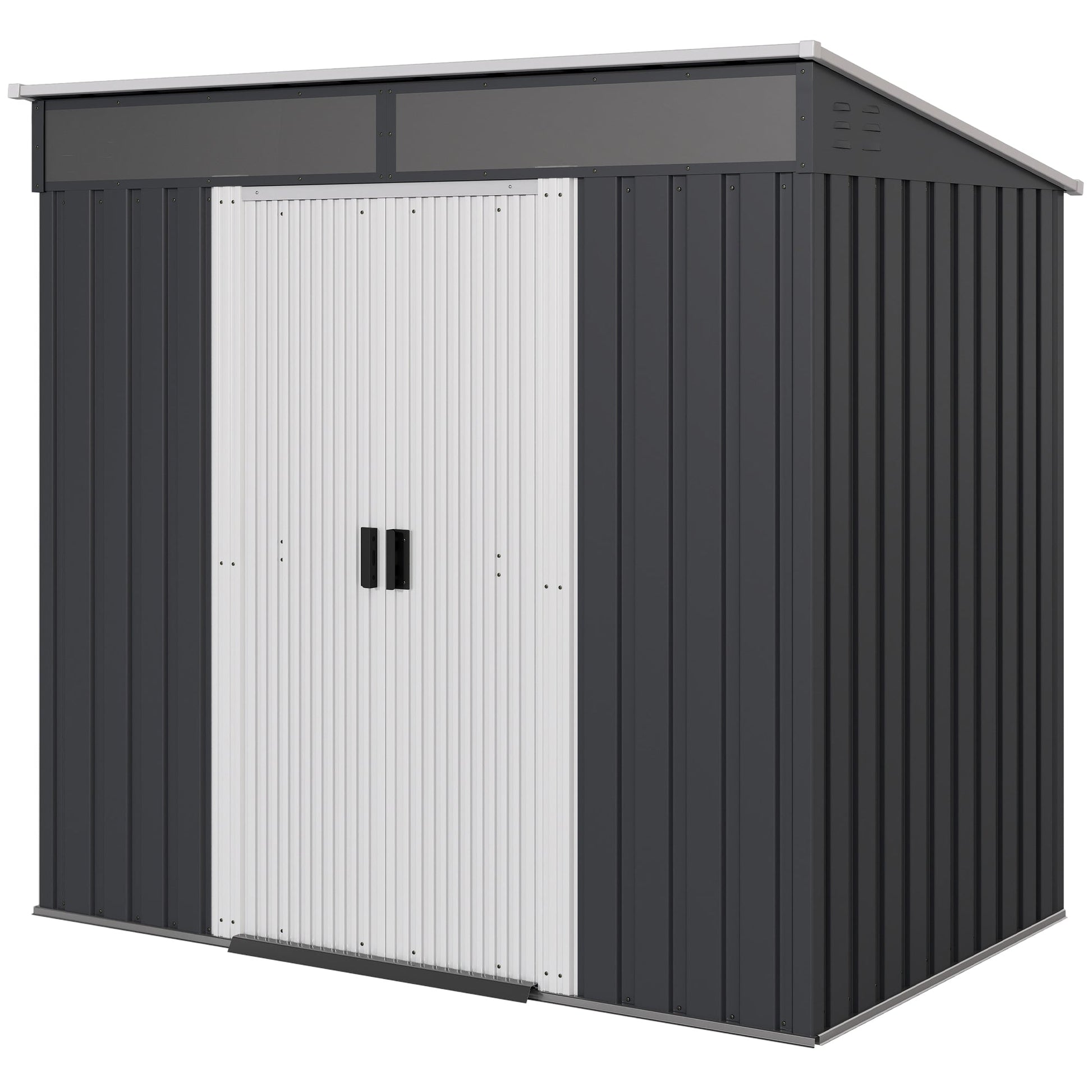 6.5' x 4' Outdoor Storage Shed with Foundation Kit, Lockable Metal Garden Tool Storage House Organizer with Sliding Doors and Vents for Backyard, Patio, Lawn, Grey