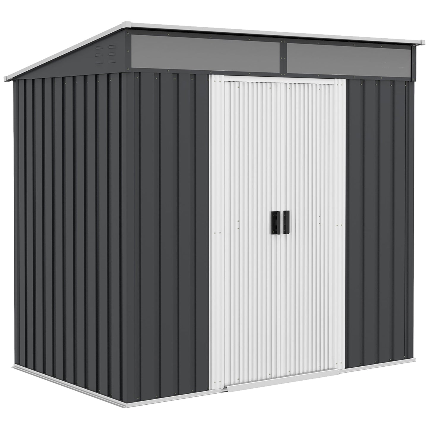 6.5' x 4' Outdoor Storage Shed with Foundation Kit, Lockable Metal Garden Tool Storage House Organizer with Sliding Doors and Vents for Backyard, Patio, Lawn, Grey