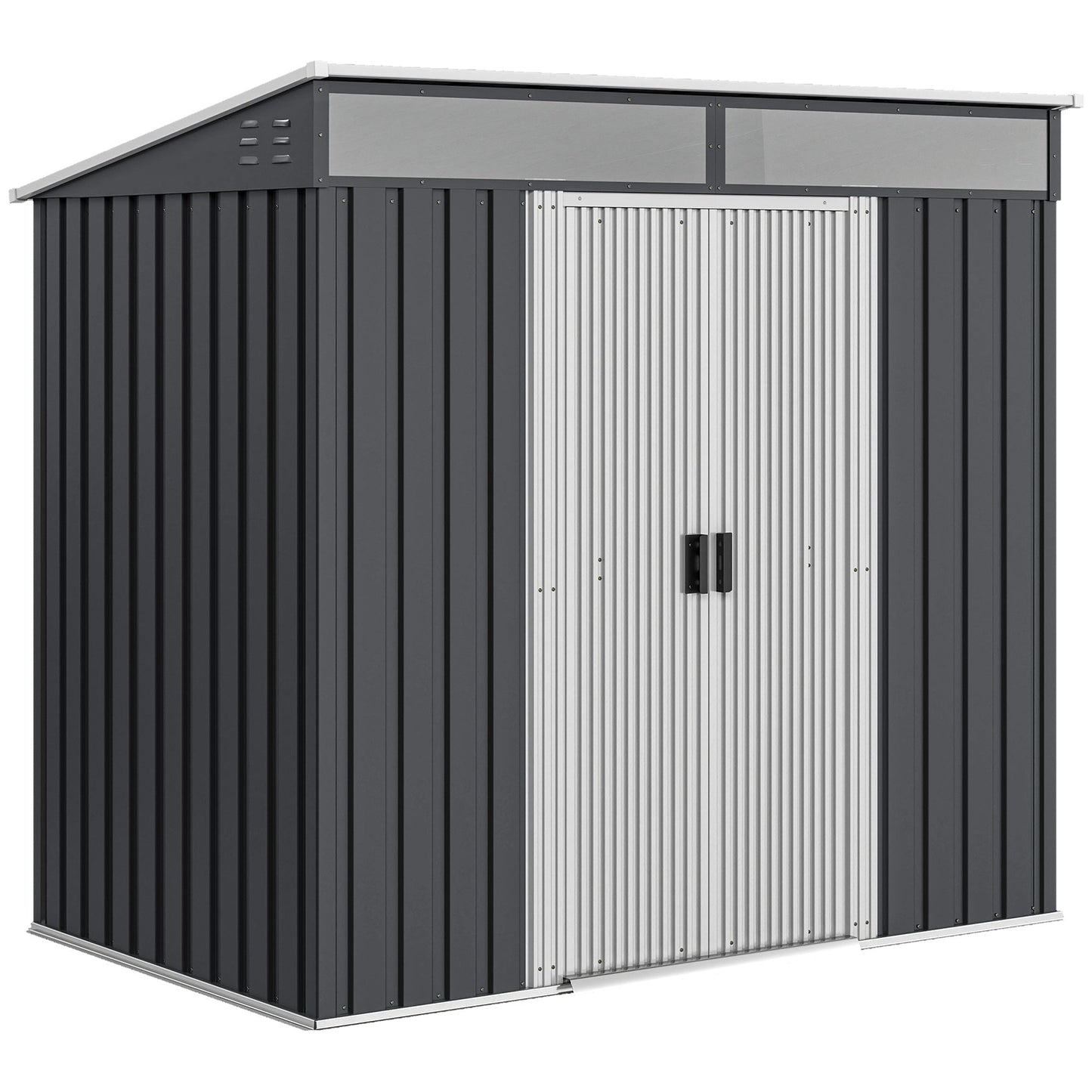 6.5' x 4' Outdoor Storage Shed with Foundation Kit, Lockable Metal Garden Tool Storage House Organizer with Sliding Doors and Vents for Backyard, Patio, Lawn, Grey