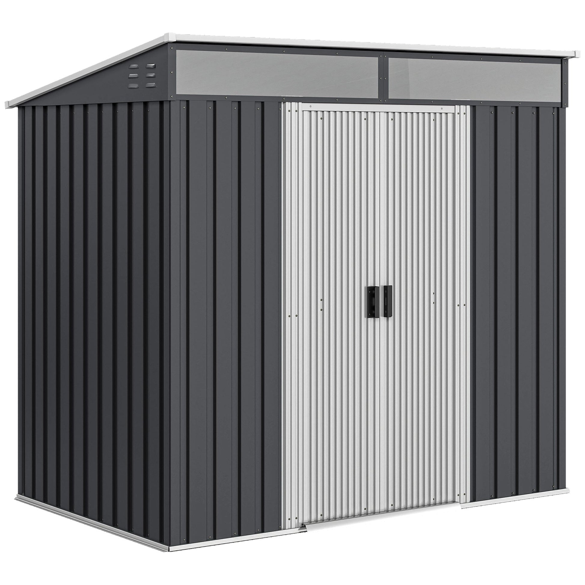 6.5' x 4' Outdoor Storage Shed with Foundation Kit, Lockable Metal Garden Tool Storage House Organizer with Sliding Doors and Vents for Backyard, Patio, Lawn, Grey