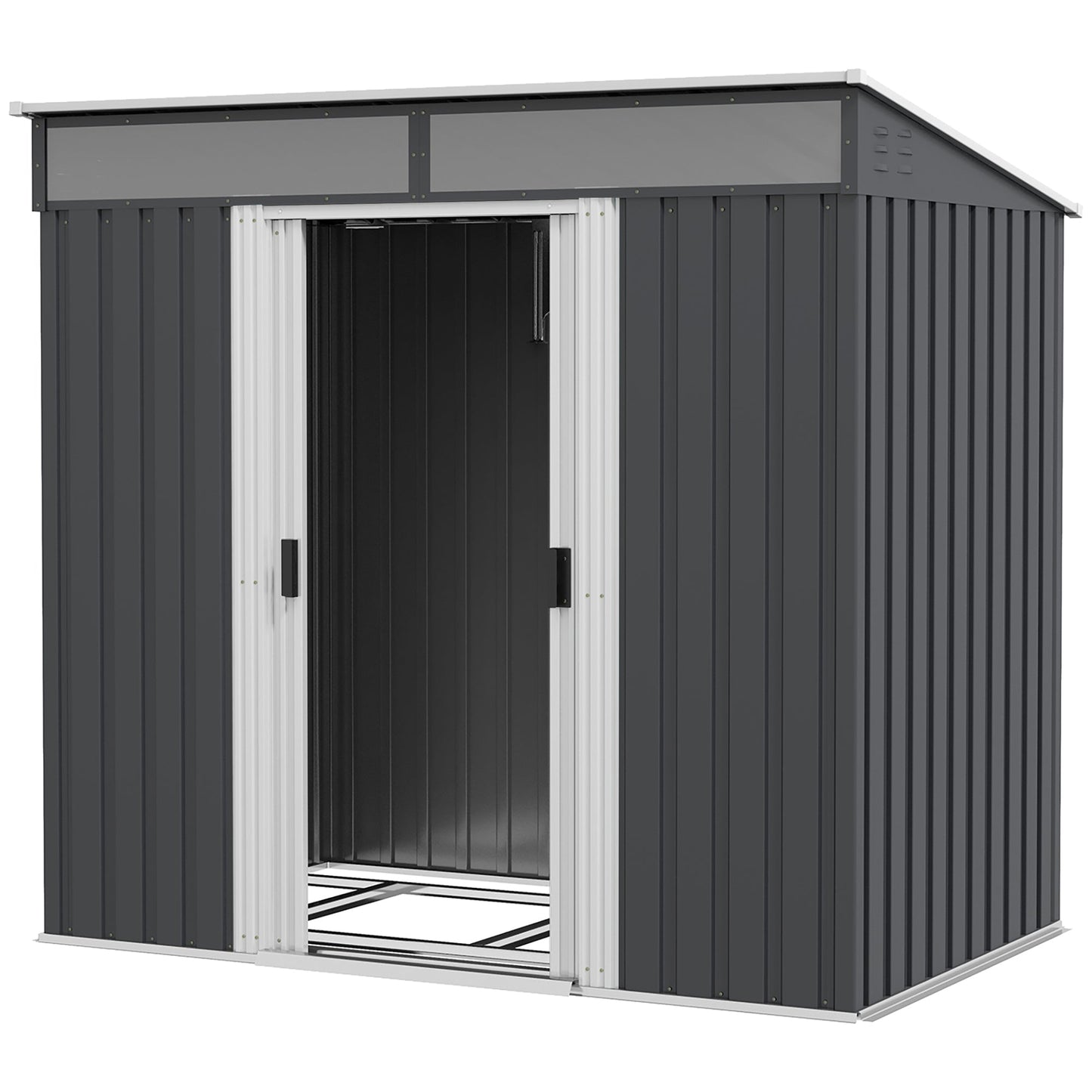 6.5' x 4' Outdoor Storage Shed with Foundation Kit, Lockable Metal Garden Tool Storage House Organizer with Sliding Doors and Vents for Backyard, Patio, Lawn, Grey