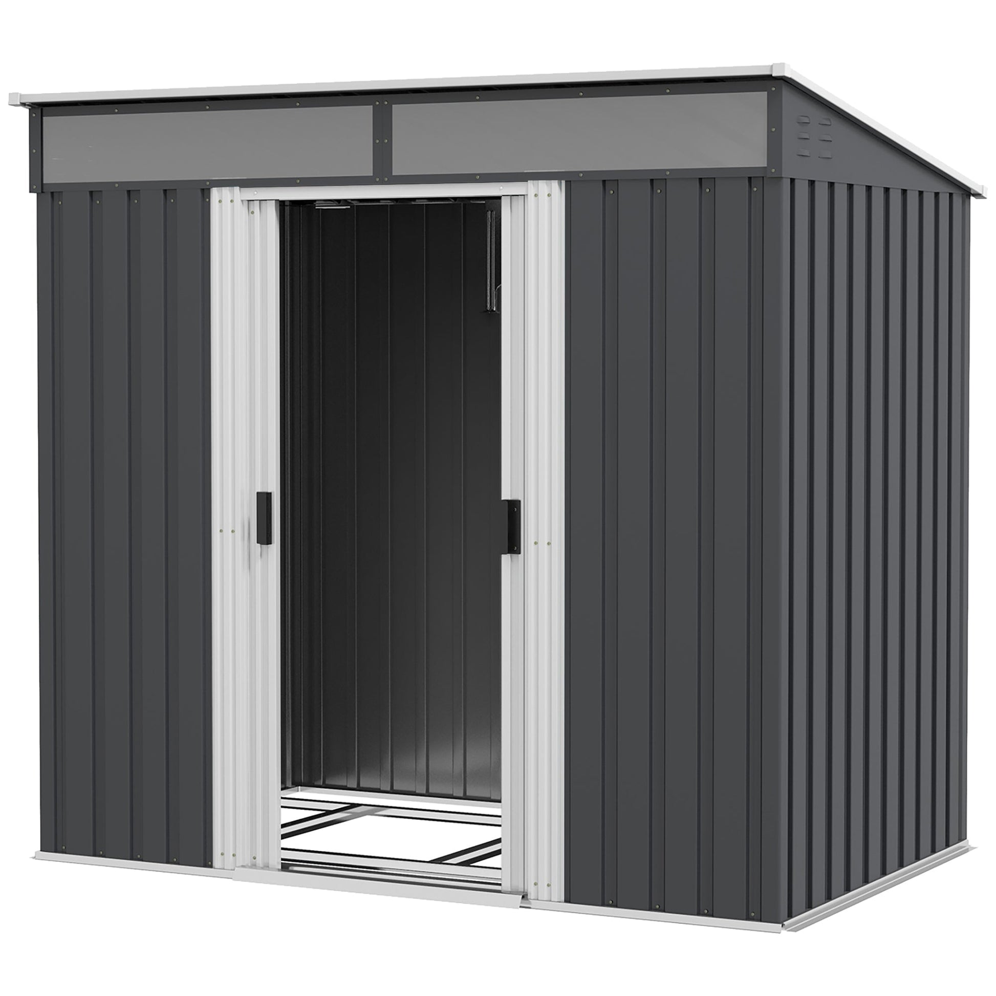 6.5' x 4' Outdoor Storage Shed with Foundation Kit, Lockable Metal Garden Tool Storage House Organizer with Sliding Doors and Vents for Backyard, Patio, Lawn, Grey