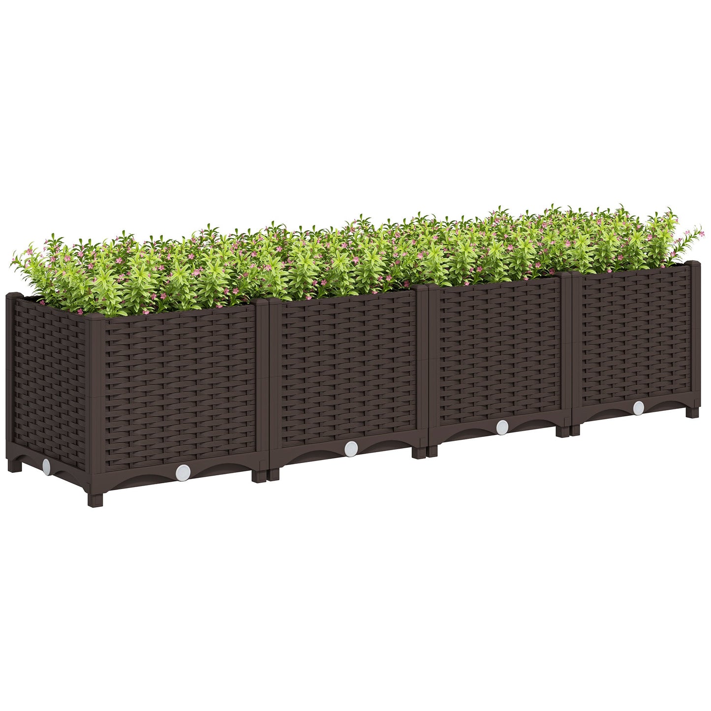 Plastic Raised Garden Bed, Outdoor Planter Box with Drainage Holes for Garden, Patio, Balcony, Deck, 63" x 15.7" x 14.6", Brown