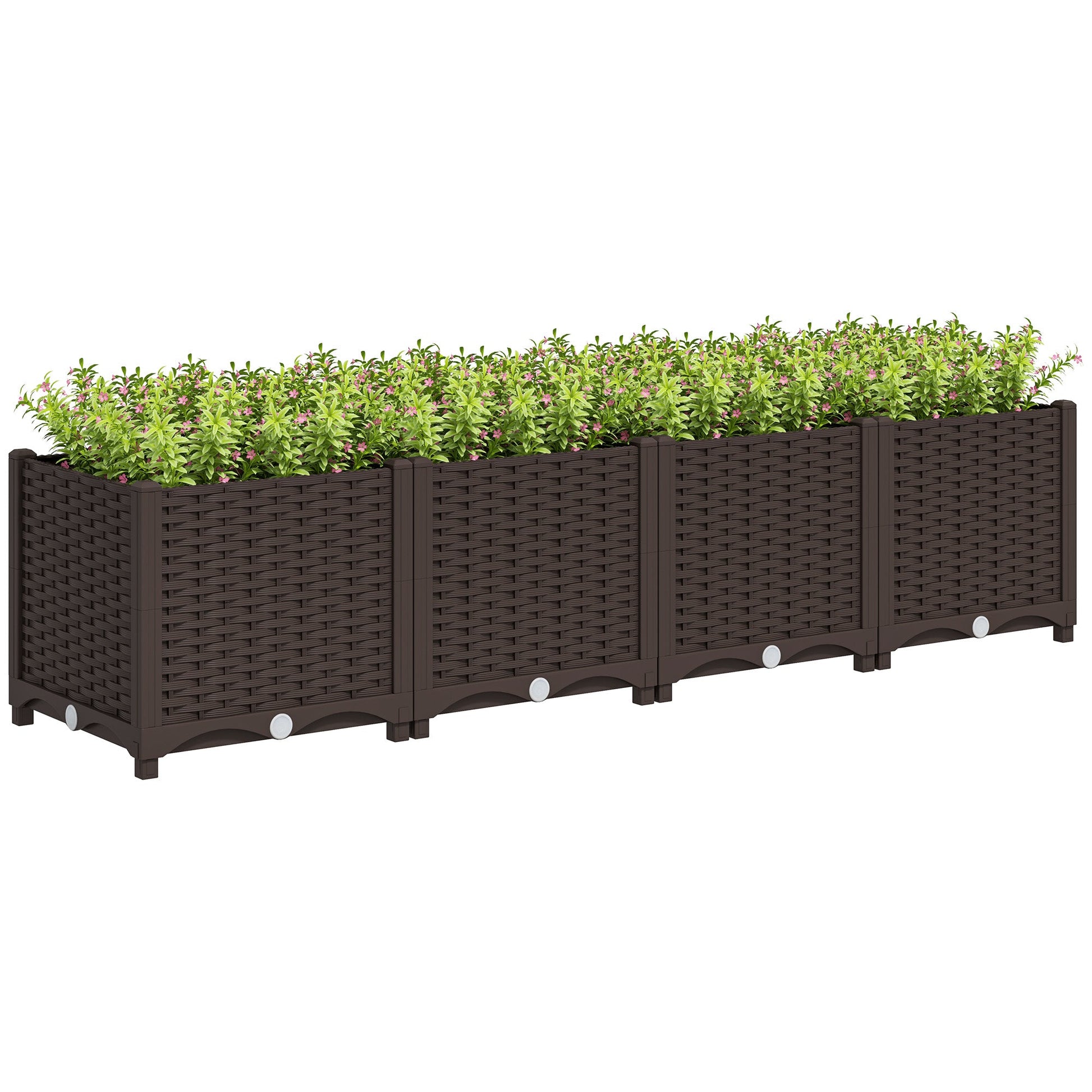 Plastic Raised Garden Bed, Outdoor Planter Box with Drainage Holes for Garden, Patio, Balcony, Deck, 63" x 15.7" x 14.6", Brown