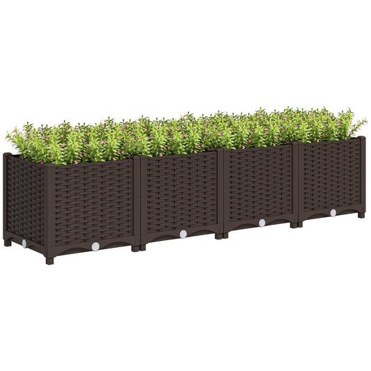 Plastic Raised Garden Bed, Outdoor Planter Box with Drainage Holes for Garden, Patio, Balcony, Deck, 63" x 15.7" x 14.6", Brown
