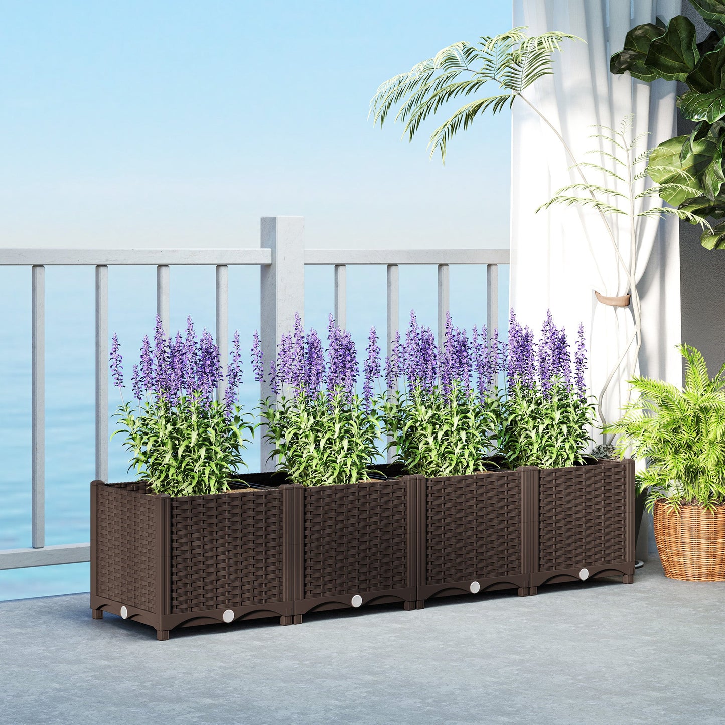 Plastic Raised Garden Bed, Outdoor Planter Box with Drainage Holes for Garden, Patio, Balcony, Deck, 63" x 15.7" x 14.6", Brown