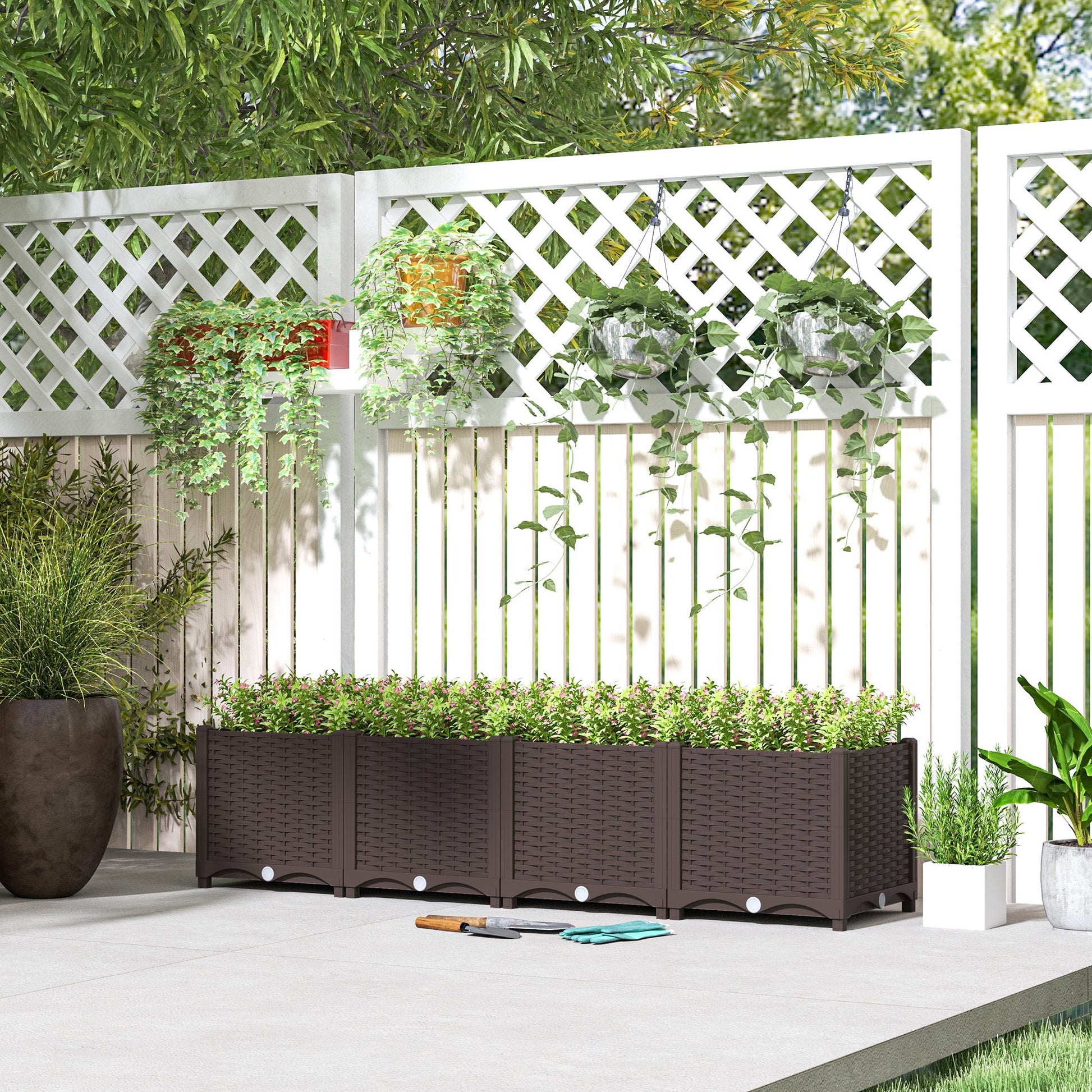 Plastic Raised Garden Bed, Outdoor Planter Box with Drainage Holes for Garden, Patio, Balcony, Deck, 63" x 15.7" x 14.6", Brown