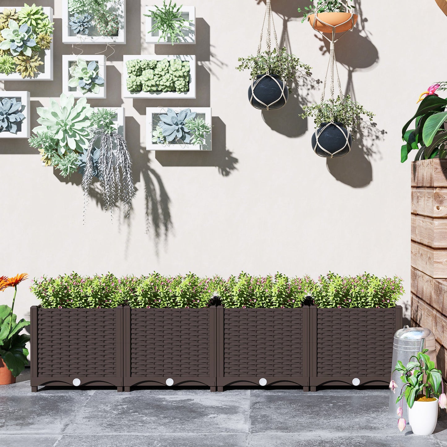 Plastic Raised Garden Bed, Outdoor Planter Box with Drainage Holes for Garden, Patio, Balcony, Deck, 63" x 15.7" x 14.6", Brown