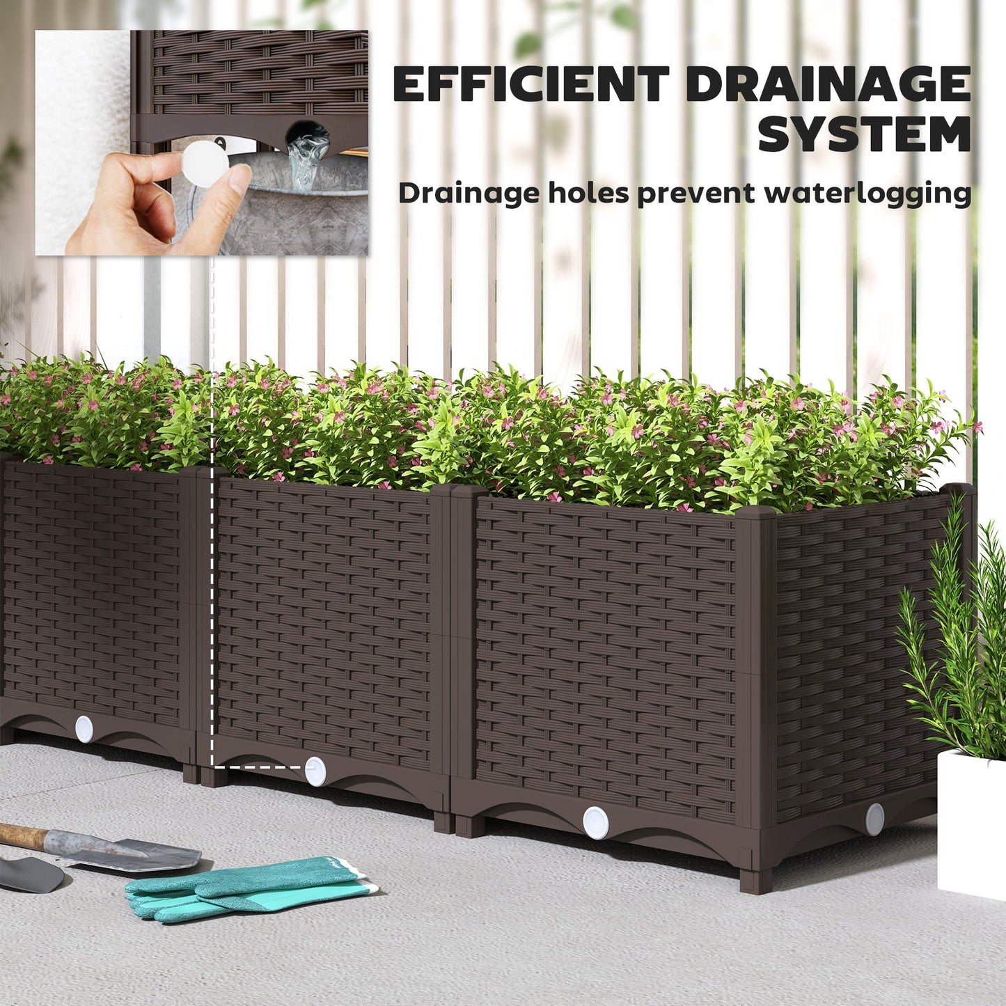 Plastic Raised Garden Bed, Outdoor Planter Box with Drainage Holes for Garden, Patio, Balcony, Deck, 63" x 15.7" x 14.6", Brown