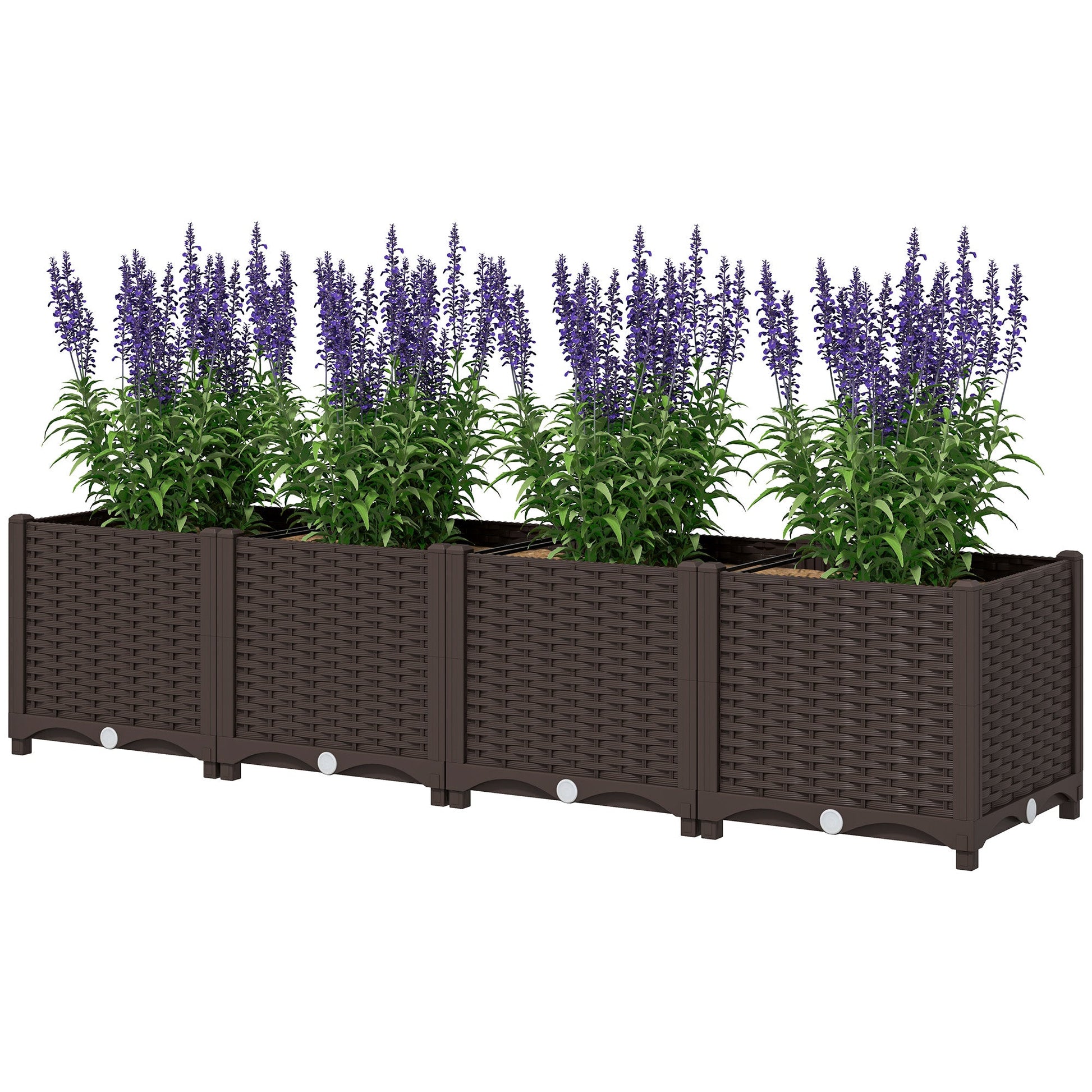 Plastic Raised Garden Bed, Outdoor Planter Box with Drainage Holes for Garden, Patio, Balcony, Deck, 63" x 15.7" x 14.6", Brown