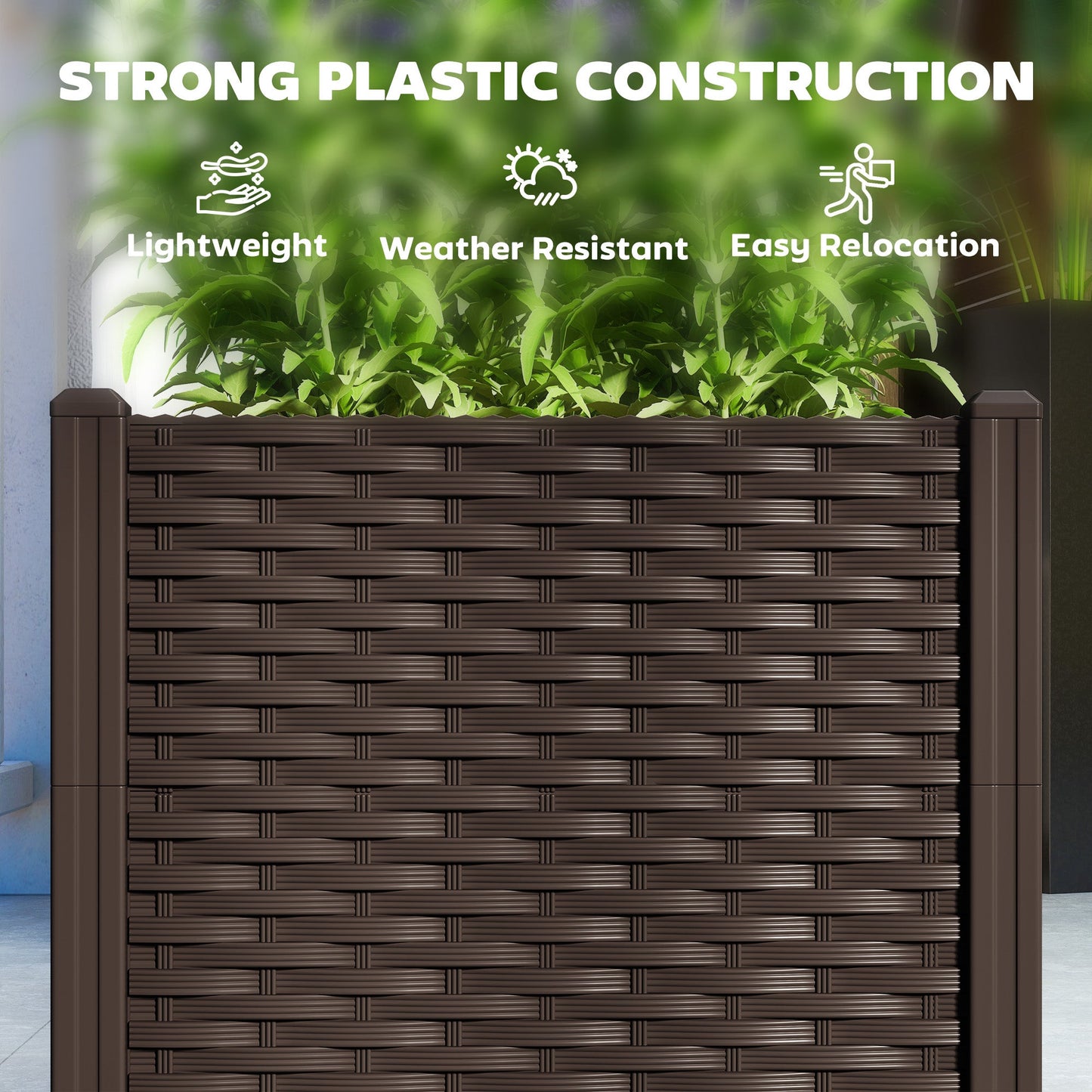 Plastic Raised Garden Bed, Outdoor Planter Box with Drainage Holes for Garden, Patio, Balcony, Deck, 63" x 15.7" x 14.6", Brown