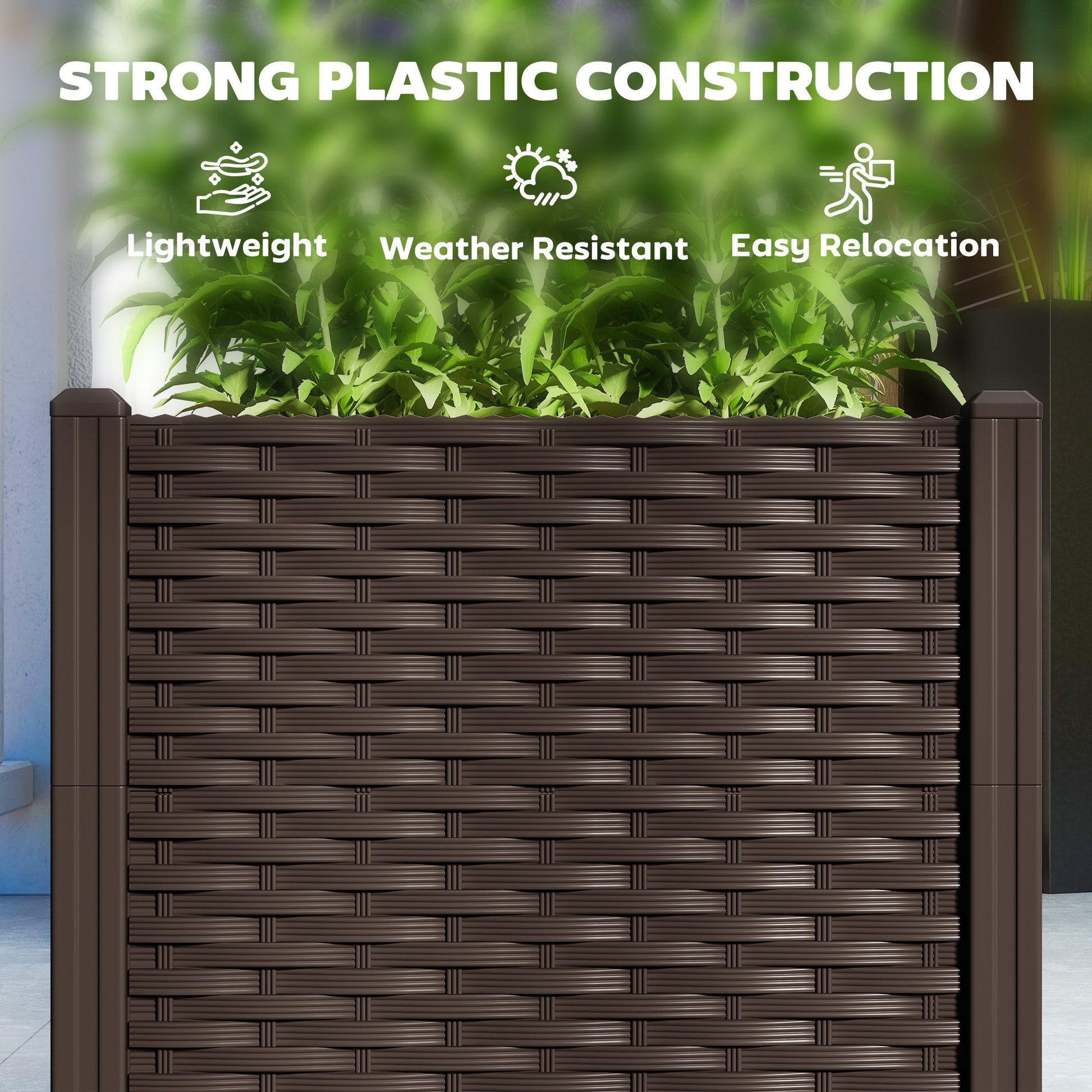 Plastic Raised Garden Bed, Outdoor Planter Box with Drainage Holes for Garden, Patio, Balcony, Deck, 63" x 15.7" x 14.6", Brown